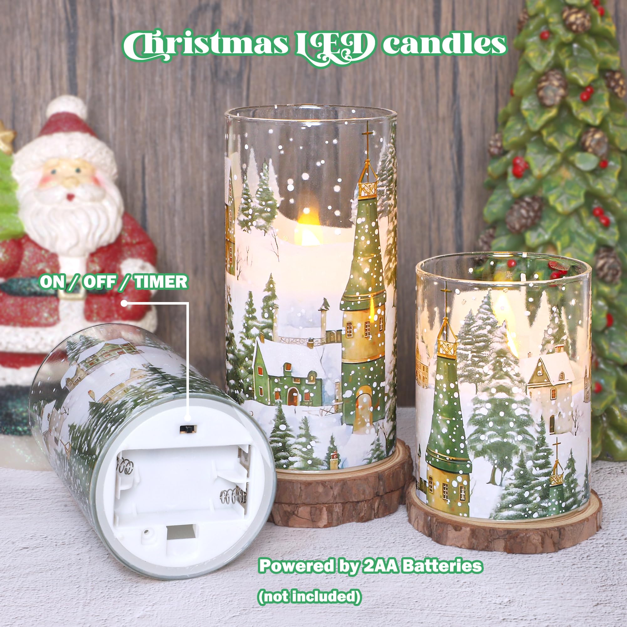 Christmas Flameless Candles Winter Village Scene Battery Operated Candles With Remote Control & Timer Function Real Wax Led Cand