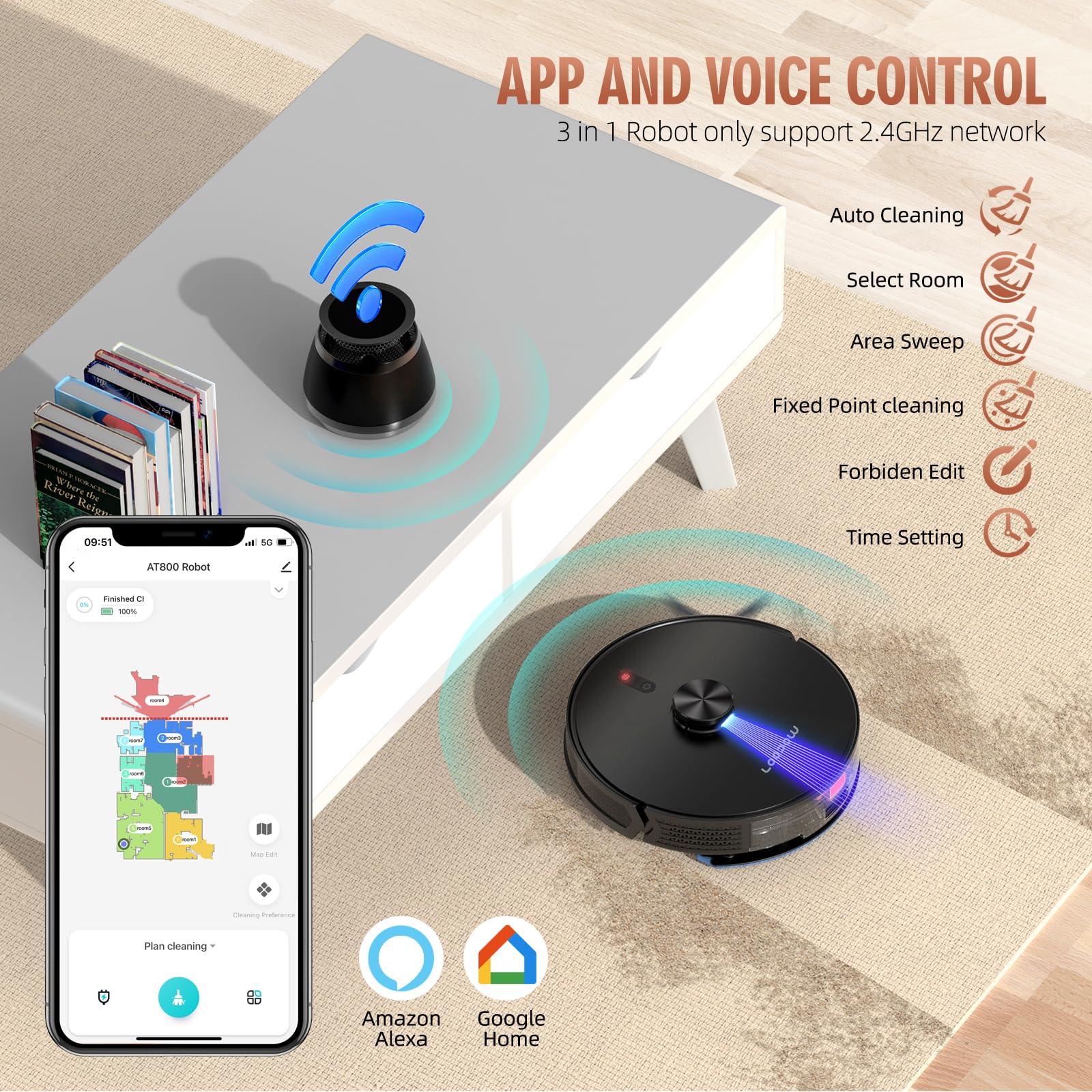 Loorow 3 In 1 Robot Vacuum And Mop Combo, Self Emptying Station For 60 Days, Robotic Vacuum Cleaner With Lidar Navigation & Max
