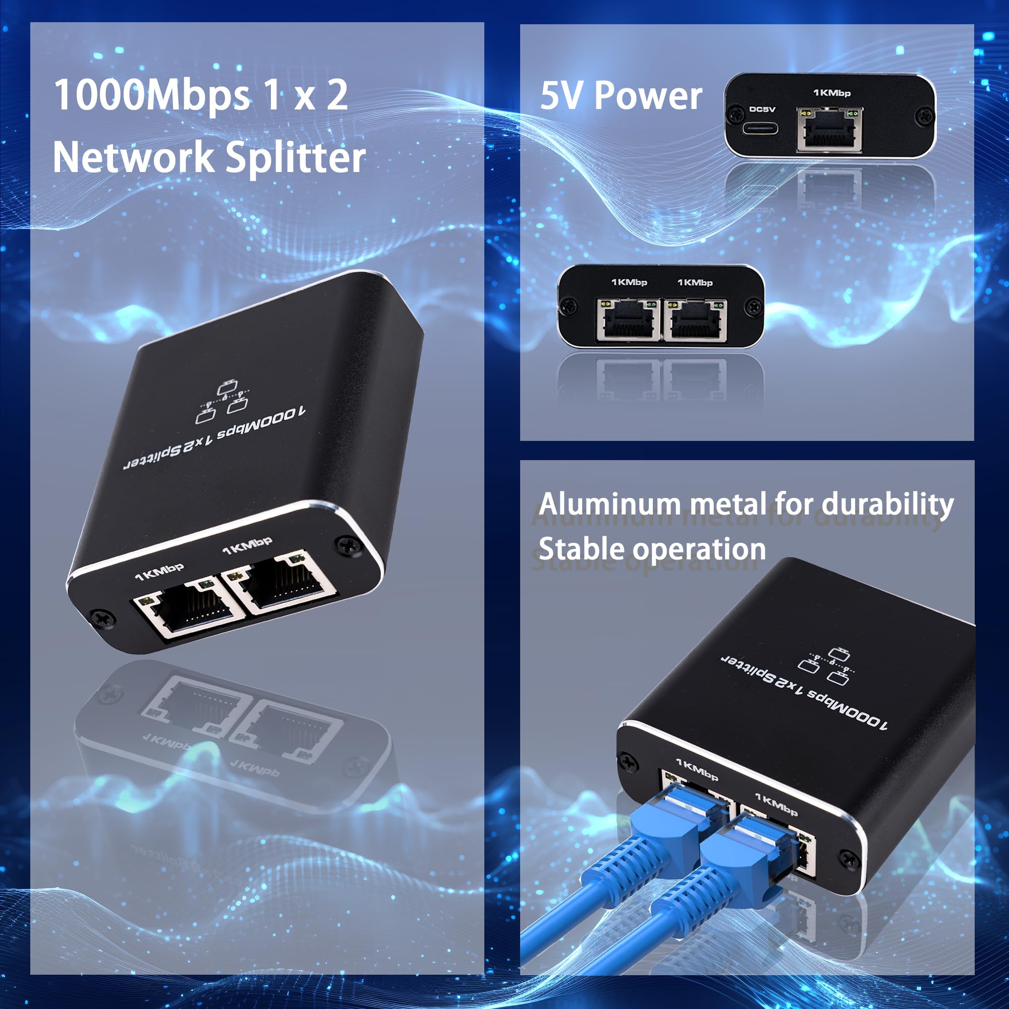 Liezhua 1000Mbps Network Splitter With Lan Cable Cat 6   Rj45 Ethernet Splitter 1 To 2 High Speed Gigabit Lan Internet Splitter