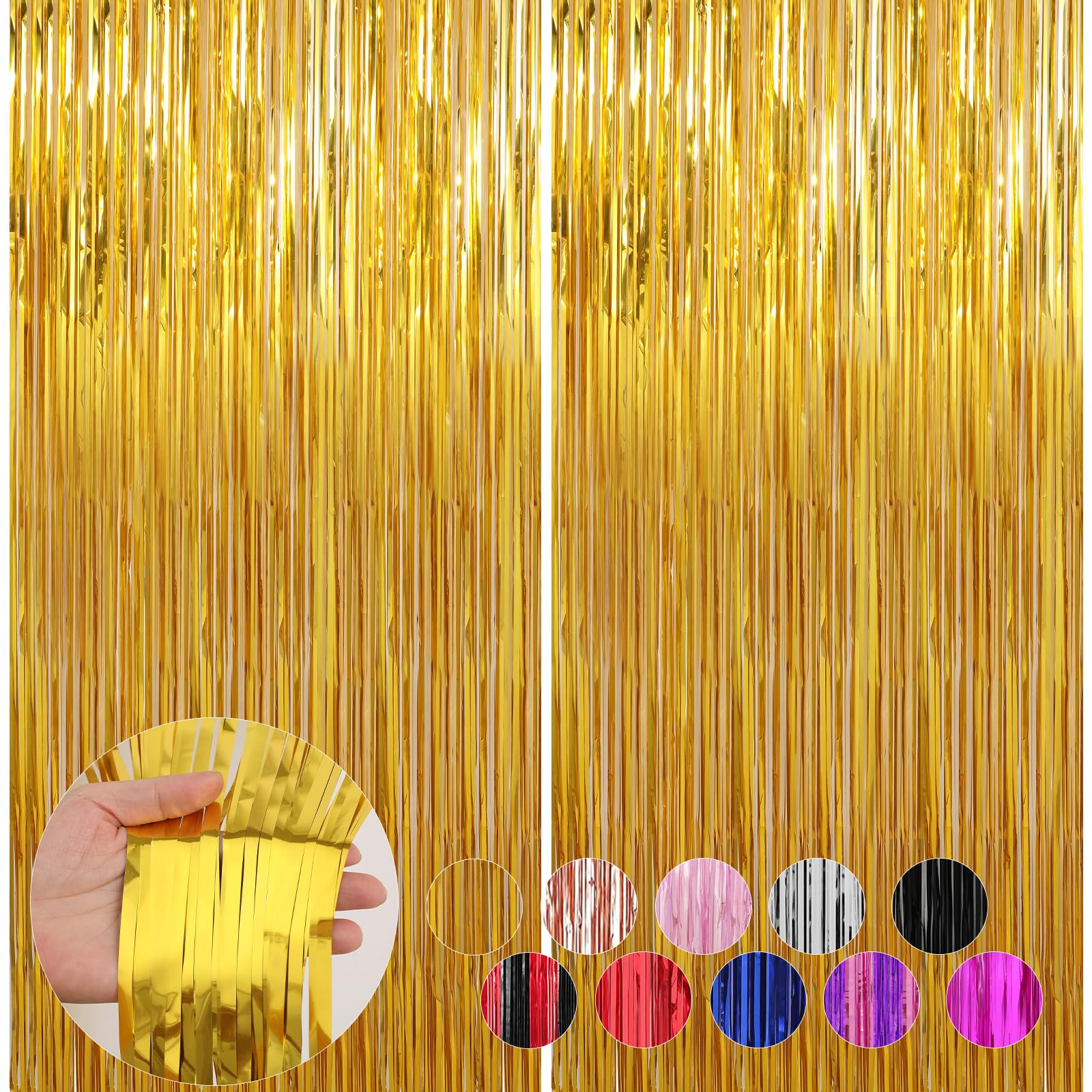 2 Pack Gold Foil Fringe Curtains Streamers Party Decorations 3.3 X 8.2 Ft, Gold Tinsel Curtain Fringe Backdrop For Parties, Door