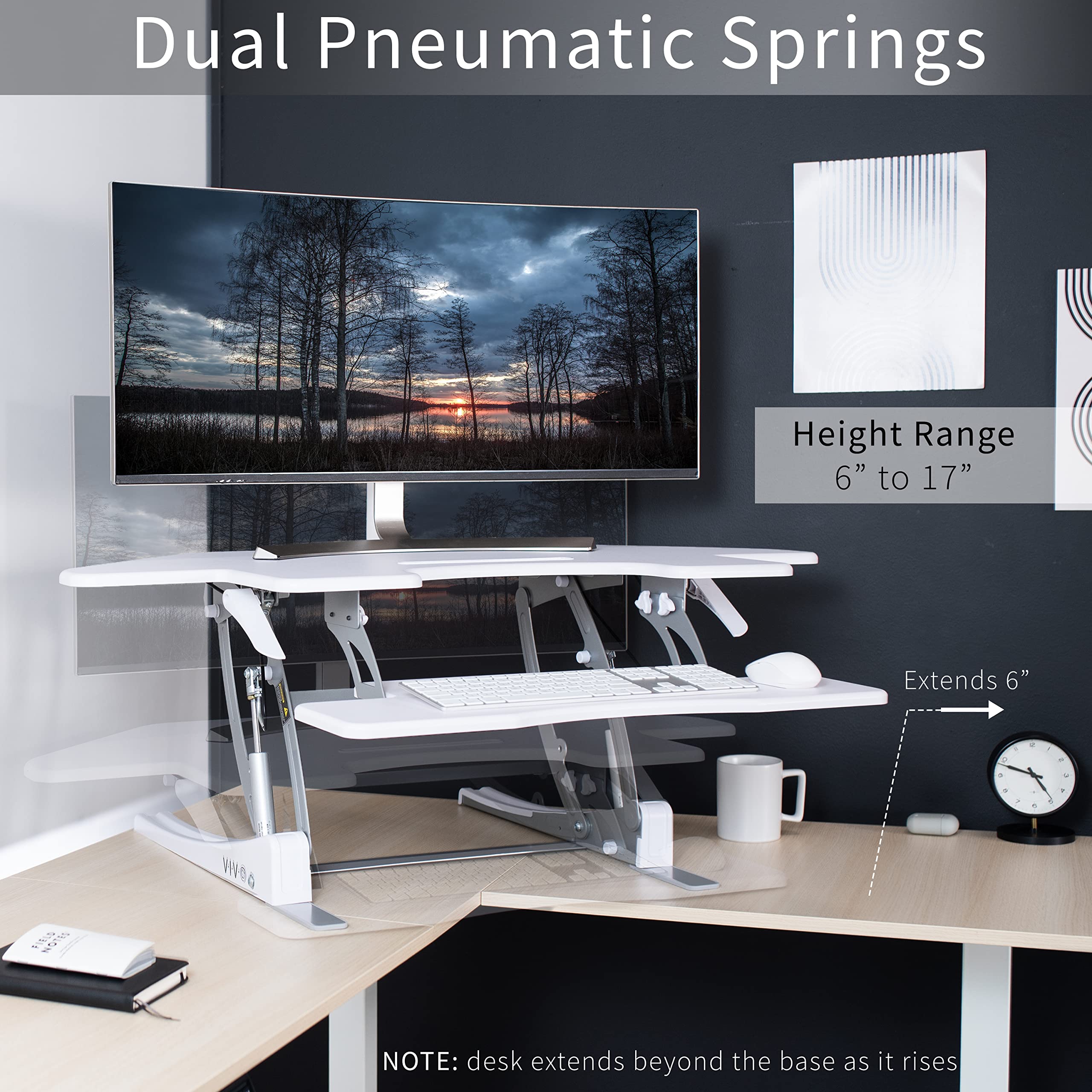 VIVO 43 inch Corner Height Adjustable Cubicle Stand Up Desk Converter, V Series, Quick Sit to Stand Tabletop Dual Monitor Riser Workstation, White, DESK V000VCW