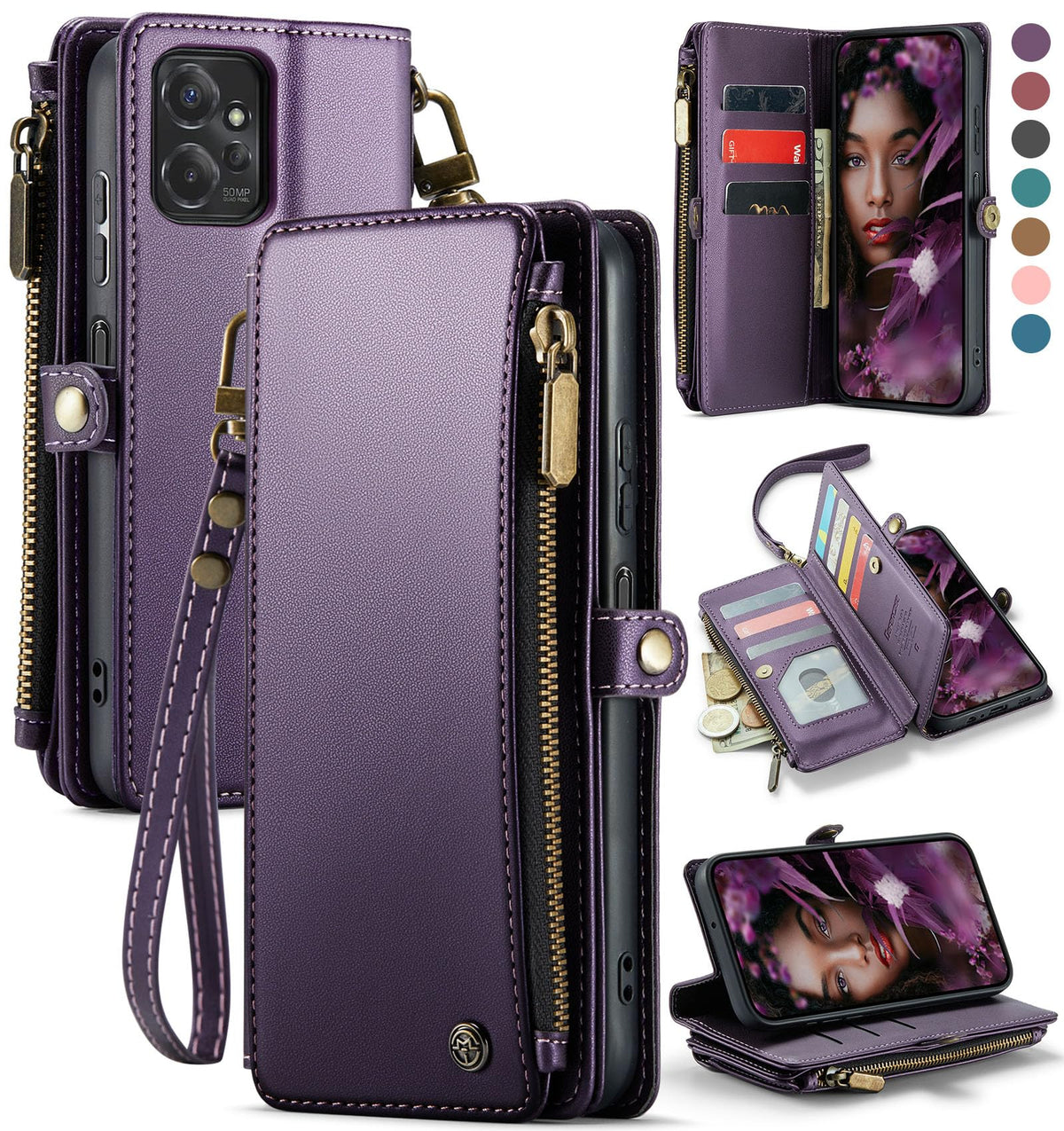 Defencase Wallet Case Compatible With Motorola Moto G Stylus 5G 2023 With Rfid Blocking Zipper Card Holder Fashion Soft Pu Leath