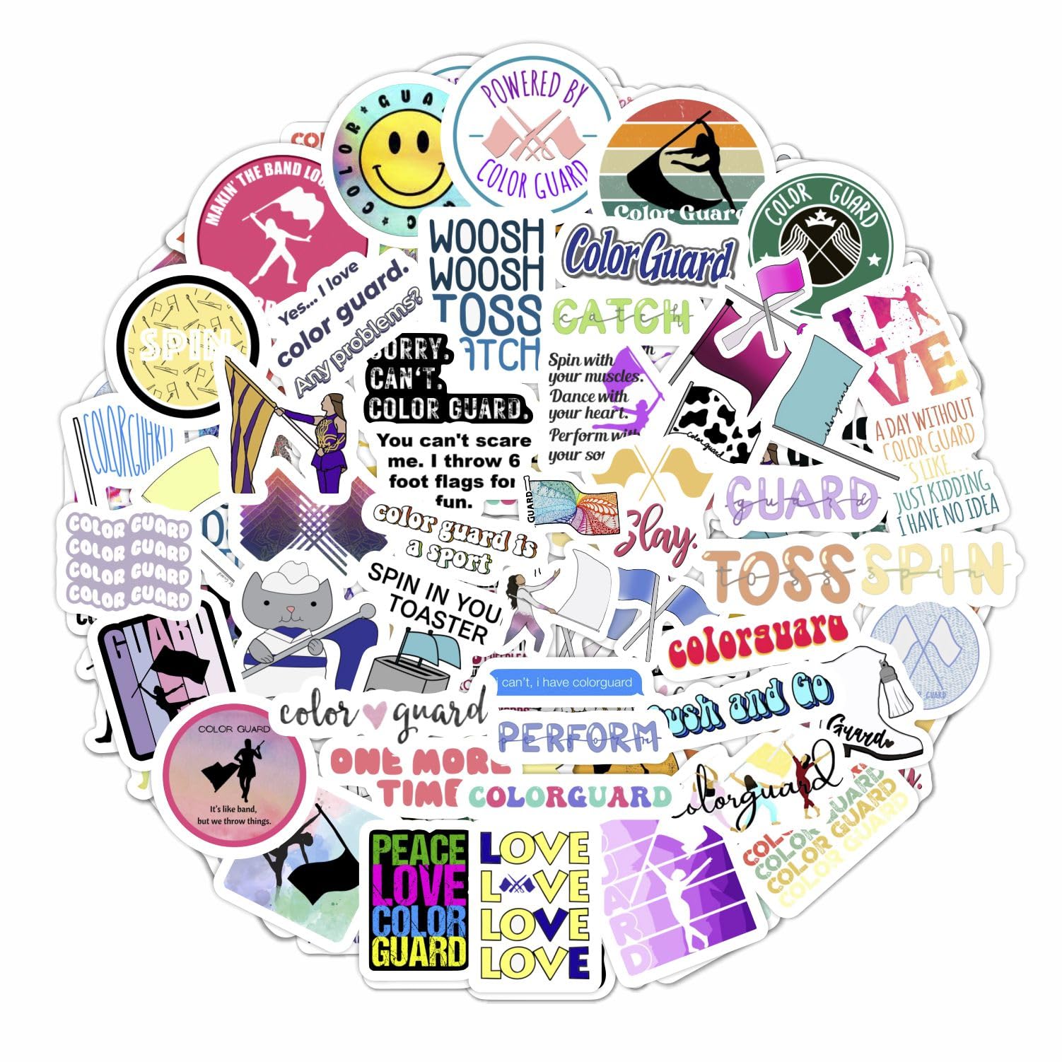 100Pcs Color Guard Stickers For Water Bottle And Laptop   Color Guard Party Favors & Decorations, Waterproof Vinyl Decals, March