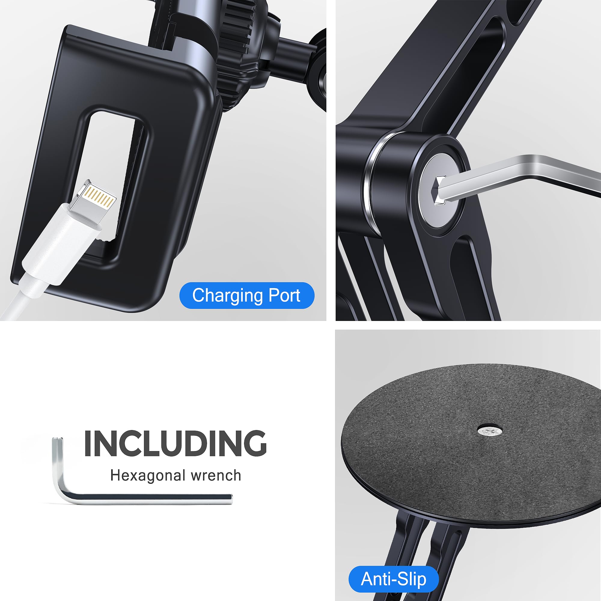 Lucrave Tablet Stand Holder For Ipad, Adjustable With 360 Rotating Base For Desk, Aluminum Swivel Tablet Stand Compatible With I