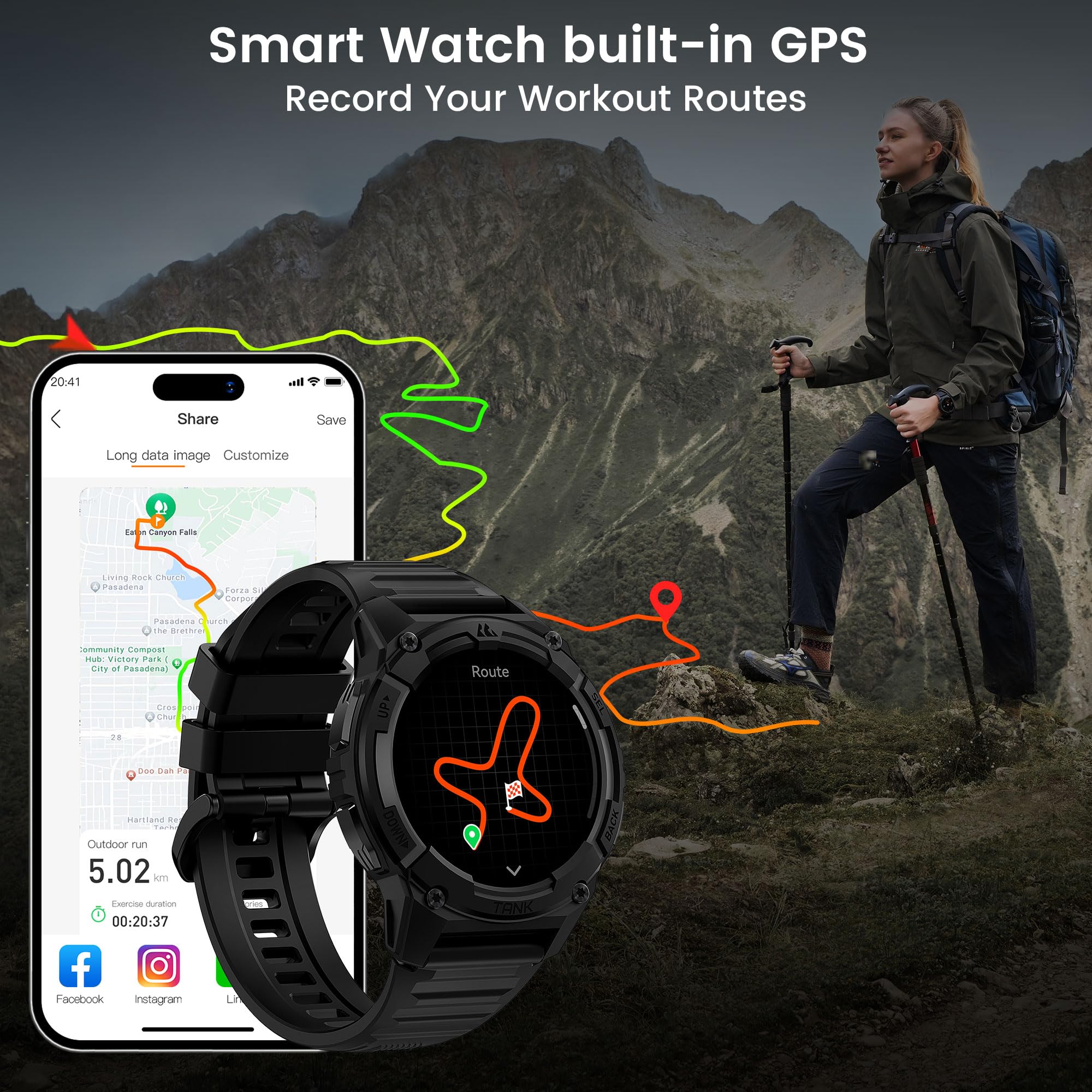 Kospet Tank S2 Smart Watch For Men Women Gps, 5Atm Waterproof, Pressure/Altitude/Compass, 1.32 '' Amoled Display Fitness Tracker