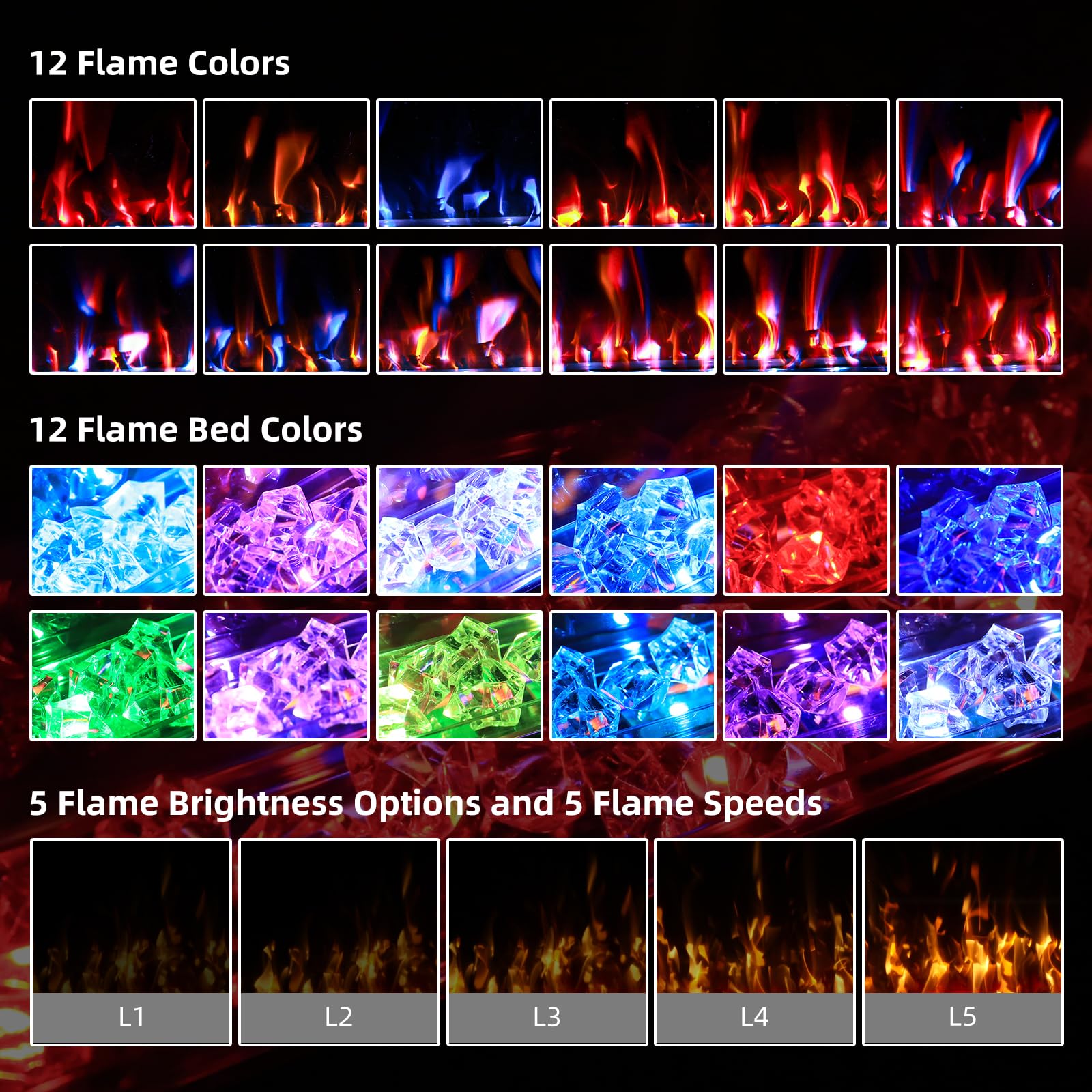 50 Inch Ultra Thin Electric Fireplace Inserts And Wall Mounted With Remote Control & Touch Screen 1500W Fireplace Heater With Ti