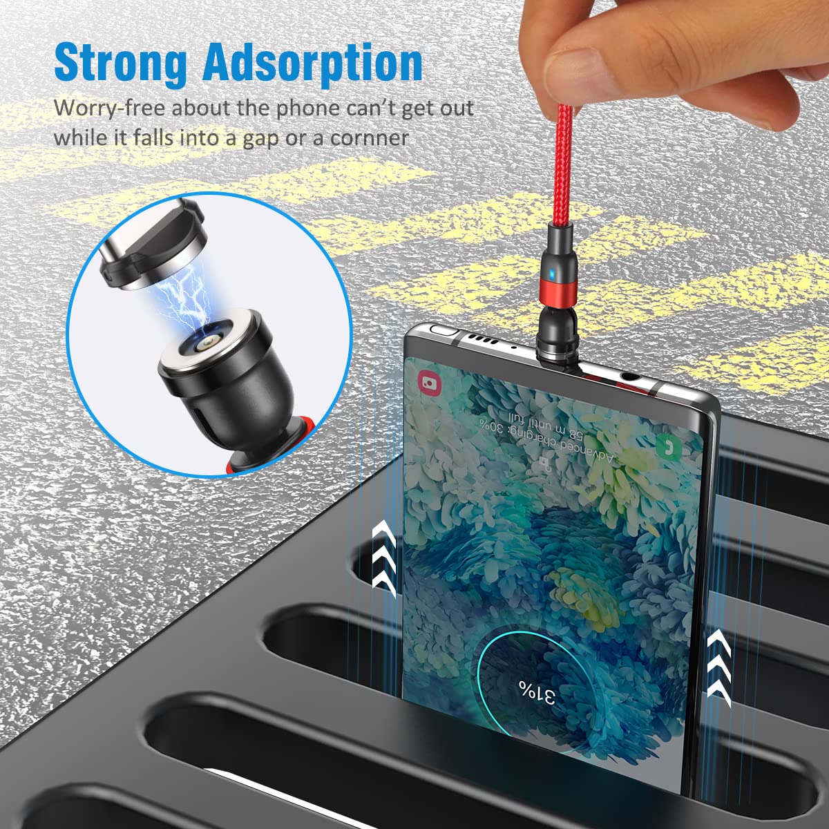 Cjoy Magnetic Charging Cable Red(4 Pack 10Ft+10Ft+10Ft+10Ft), 540�Degree Rotation Magnetic Usb Cable, Nylon Braided Magnetic Phone Charger, Charging Cable For Type C, Micro Usb