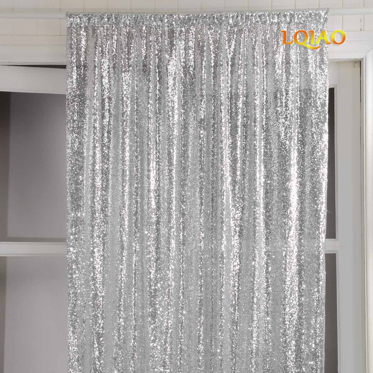 Lqiao 4X7Ft Silver Sequin Photo Backdrop, Wedding Photo Booth,Photography Background,Ceremony Background, Pocket 4X7Ft(125X215Cm
