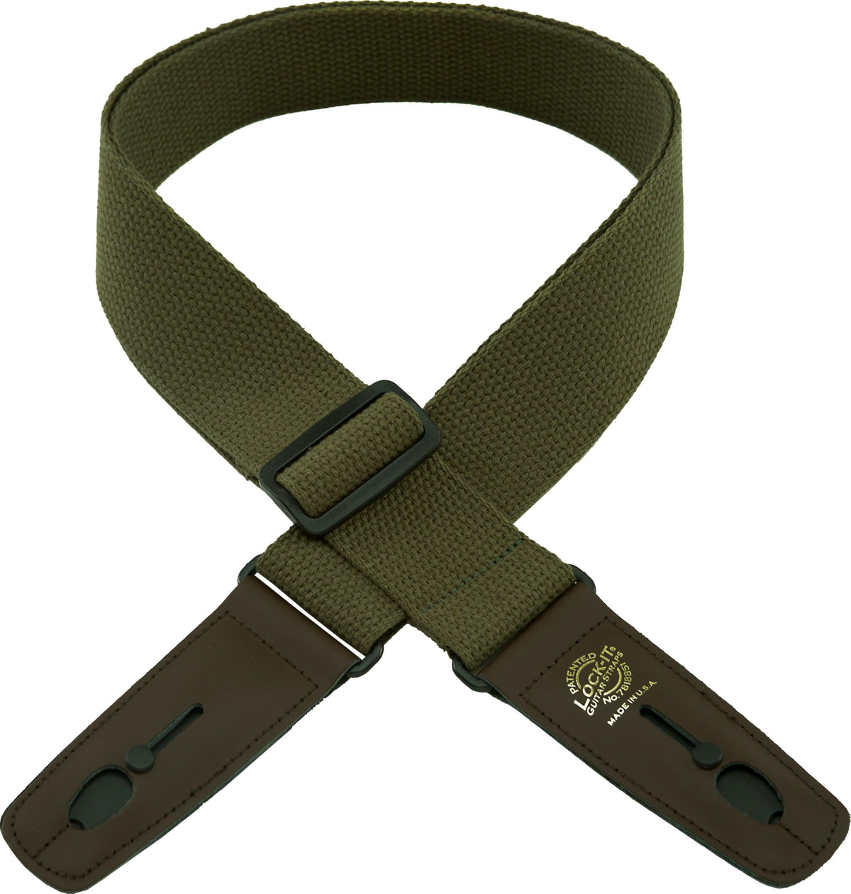 Lock It Guitar Strap Olive Green Cotton Patented Locking Technology (Strap Lock)