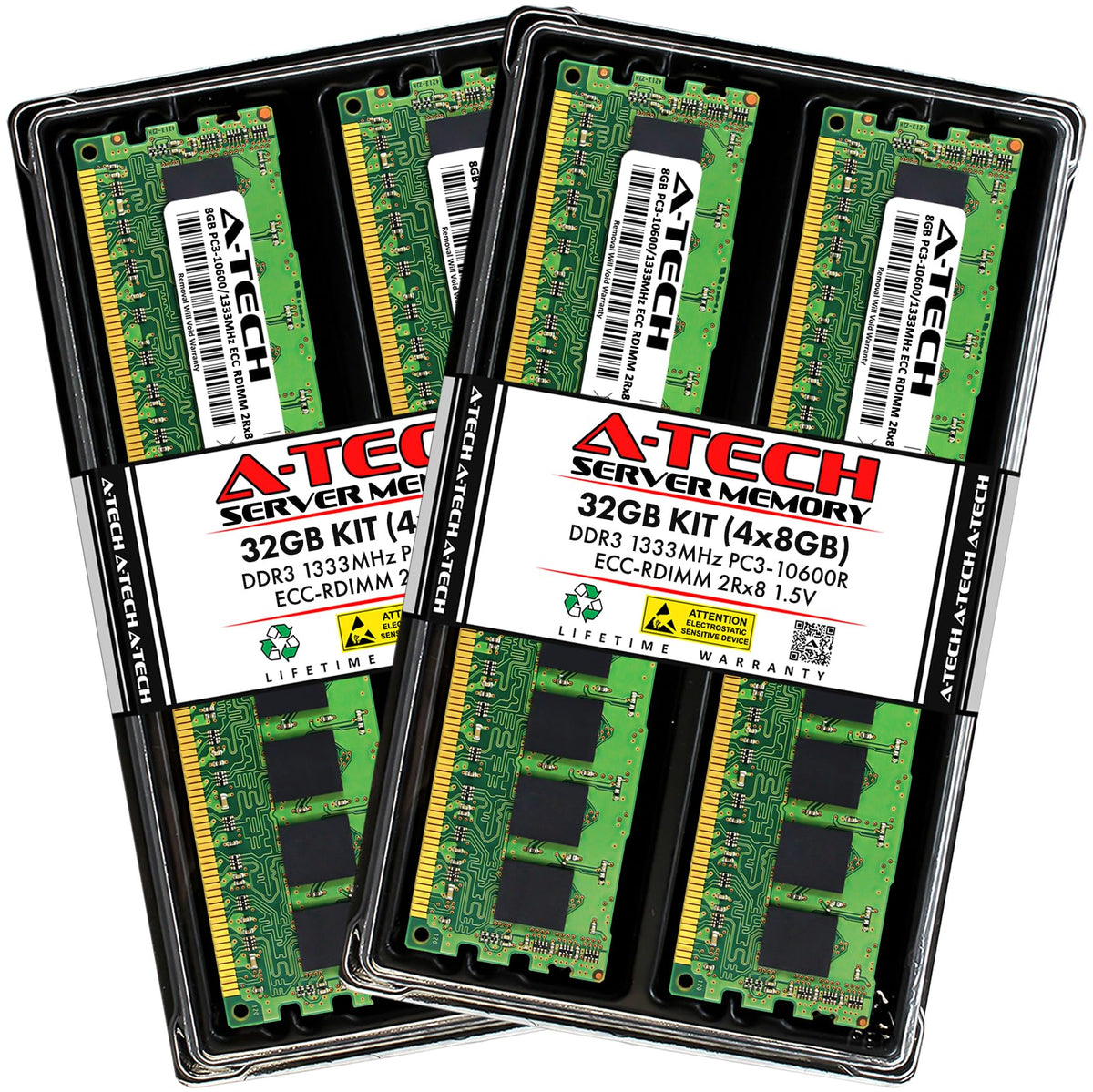 A Tech 32Gb Kit (4X8Gb) Ddr3 1333Mhz Pc3 10600R Ecc Rdimm 2Rx8 Dual Rank 1.5V Ecc Registered Dimm 240 Pin Server Ram Memory Upgr