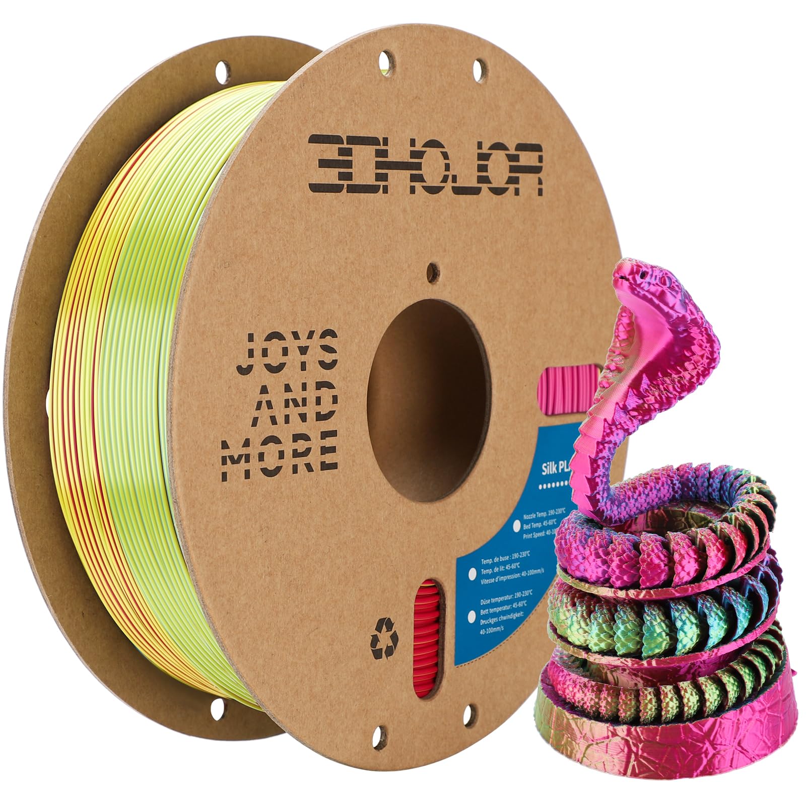 3Dhojor Silk Pla Filament 1.75Mm Red Yellow Blue Triple Color Pla 3D Printer Filament 3 In 1 Coextrusion 1Kg Spool(2.2Lbs) 3D Pr
