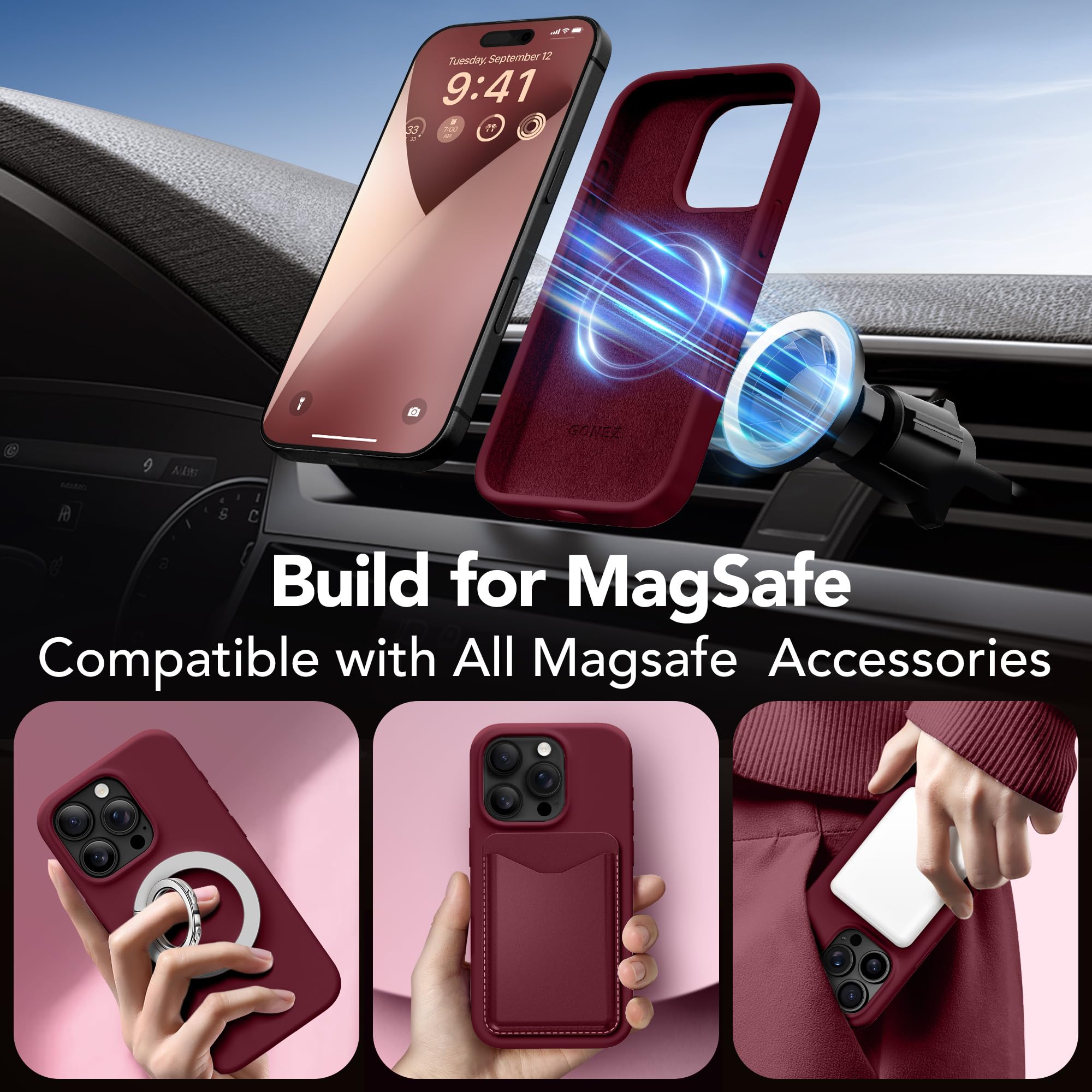 Gonez Magnetic For Iphone 16 Pro Case, Compatible With Magsafe, [2 Screen Protector + 2 Camera Lens Protector], Silicone Shockpr