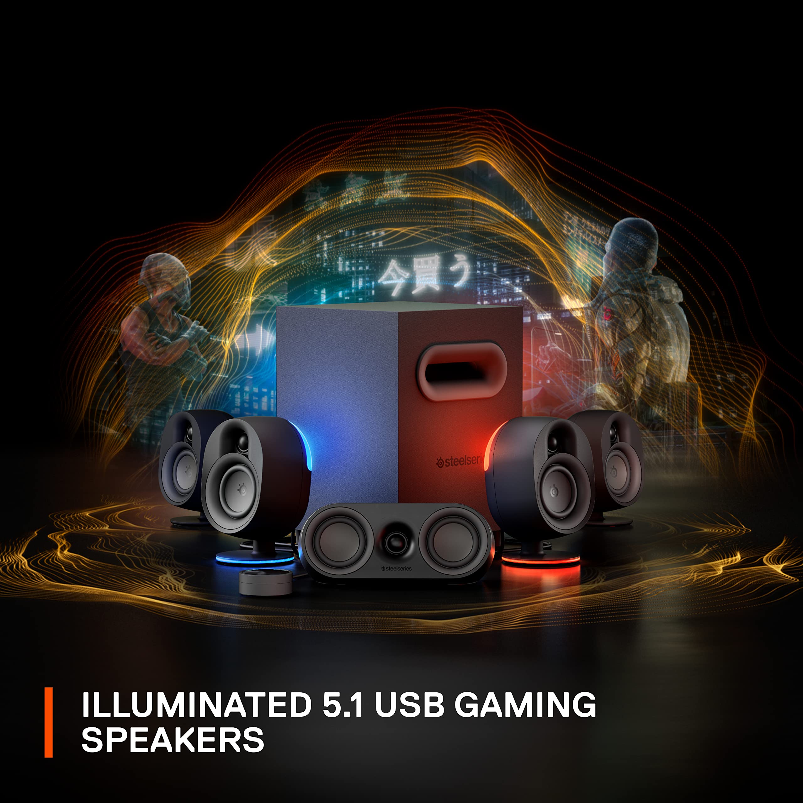 Steelseries Arena 9 Illuminated 5.1 Desktop Gaming Speakers - 5.1 Usb Surround Sound - Wireless Rear Speakers - 2-Way Speaker De