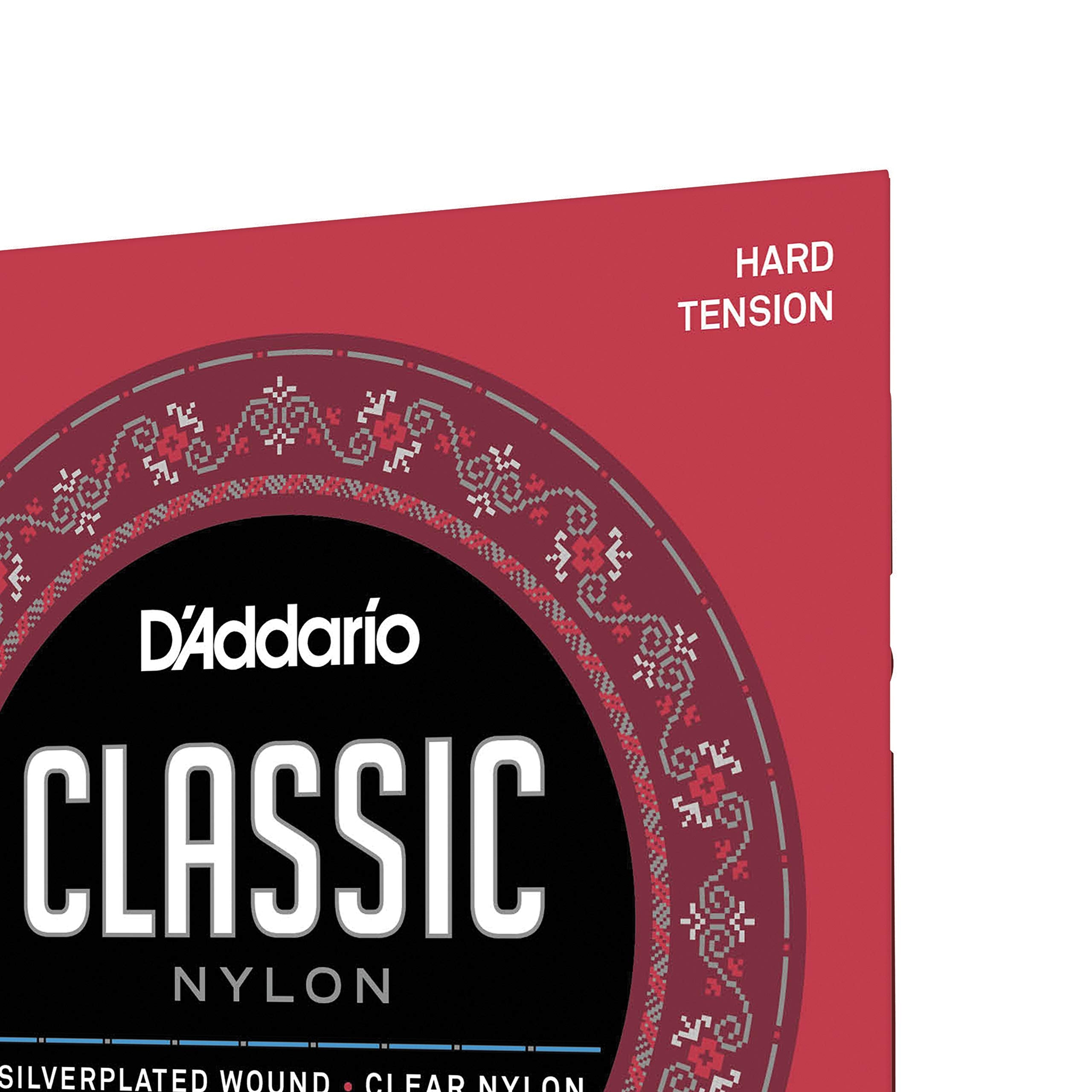 D'Addario Guitar Strings   Classic Nylon Guitar Strings   Ej27H Classical Guitar Strings   Silver Plated Wrap, Nylon Core, Clear Student Nylon Trebles   Hard Tension, 1 Pack