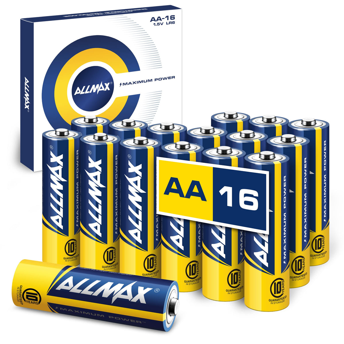 Allmax Aa Maximum Power Alkaline Double A Batteries (16 Count)   Ultra Long Lasting, 10 Year Shelf Life, Leakproof Design, Maxim