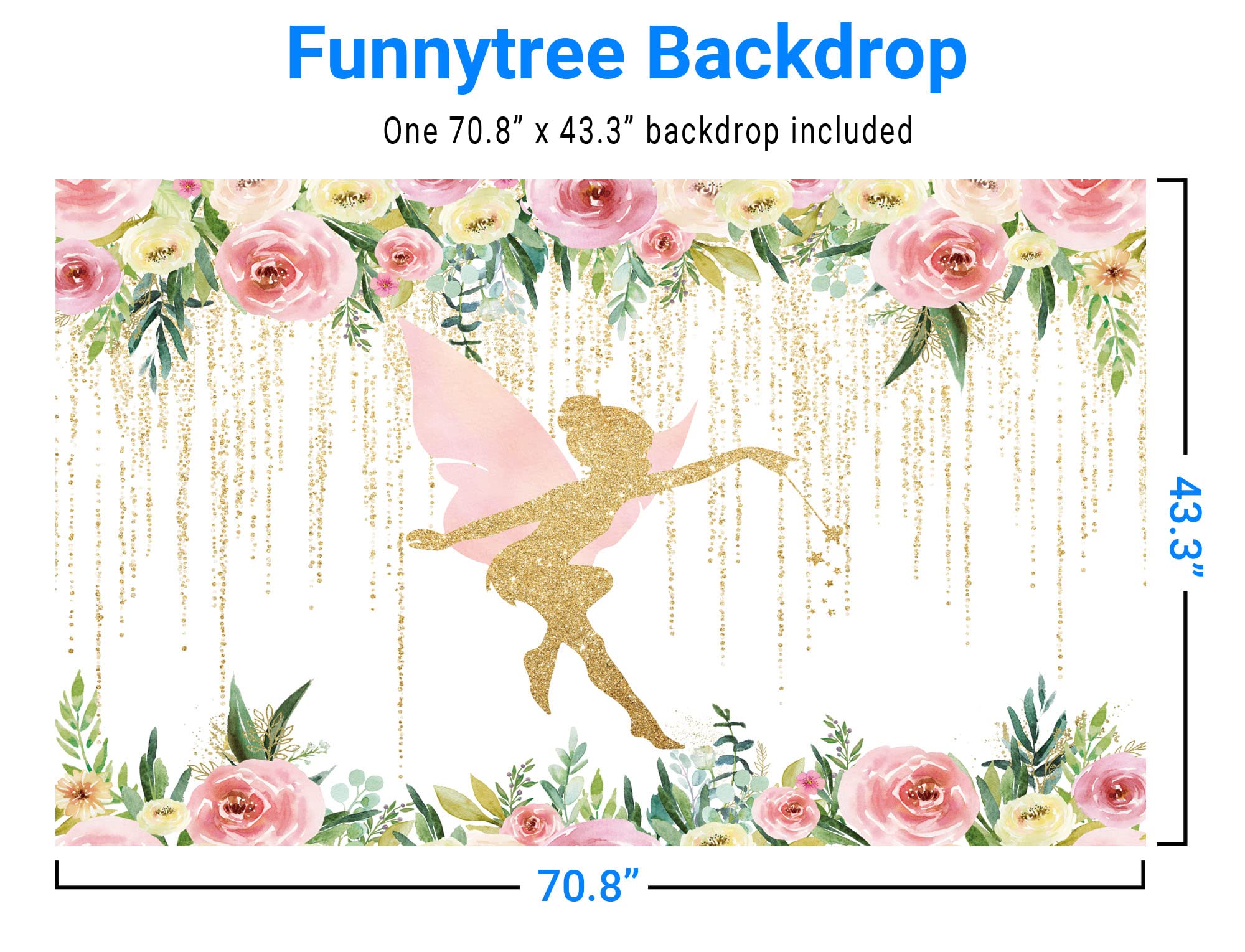 Funnytree Floral Fairy Birthday Party Backdrop For Photography Pink And Gold Fairy Tale Tea Flowers Wonderland Princess Girl Bab