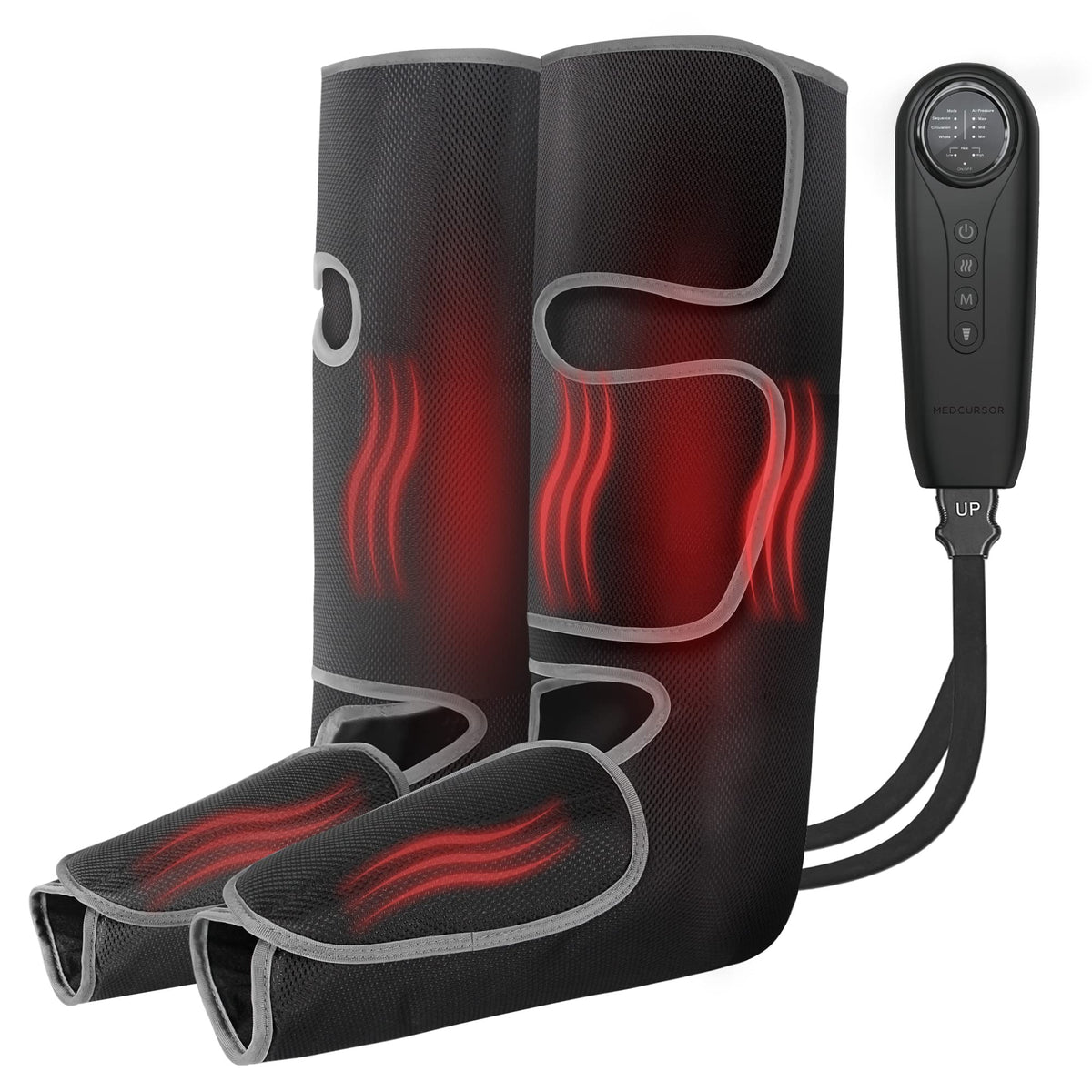 Medcursor Air Compression Leg Massager With Heat, Calf And Foot Massager For Circulation And Swelling Relief, Adjustable Massage