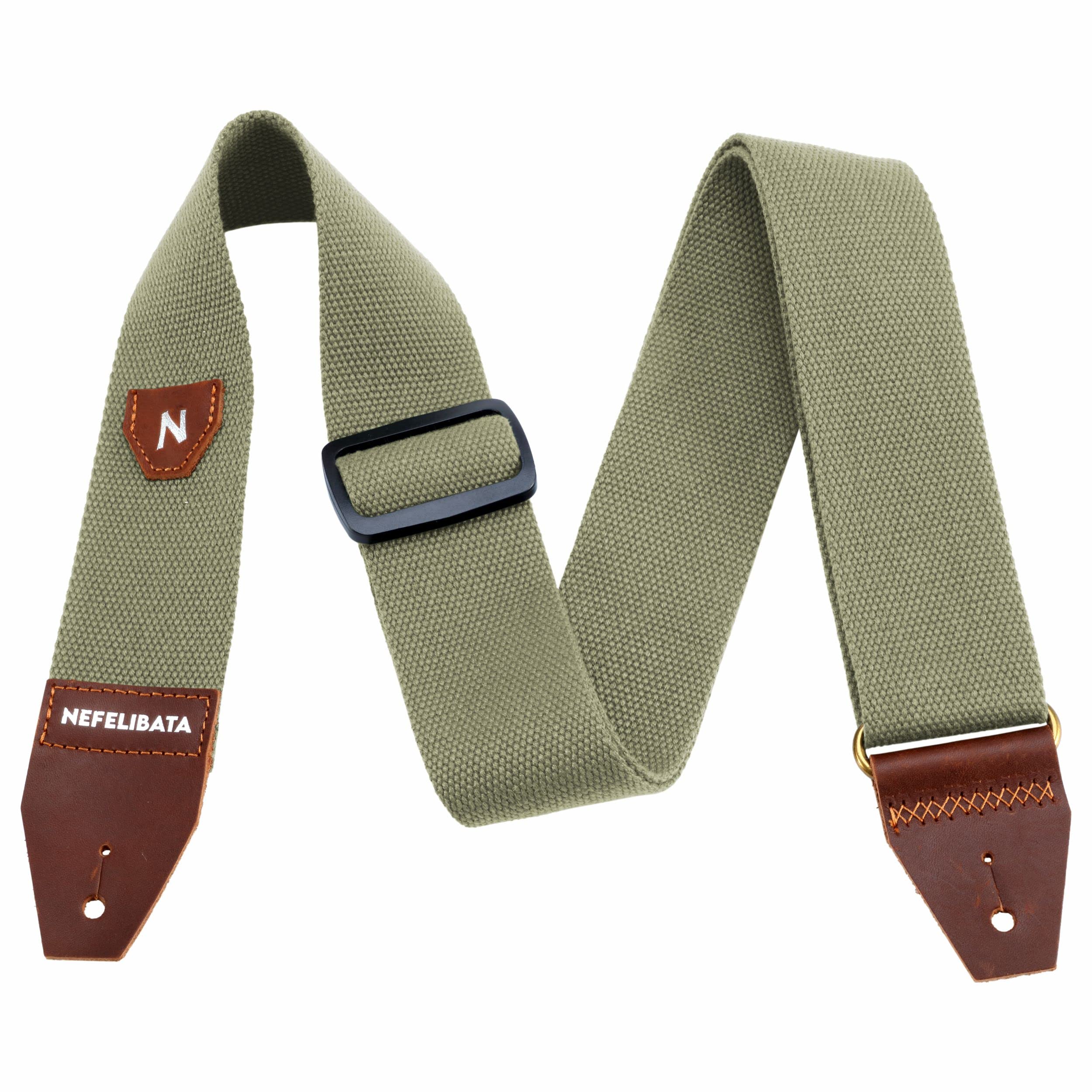 Nefelibata Guitar Strap With Pick Pocket, 100% Cotton Full Grain Leather End Guitar Strap For Acoustic Guitar, Electric Guitar, 