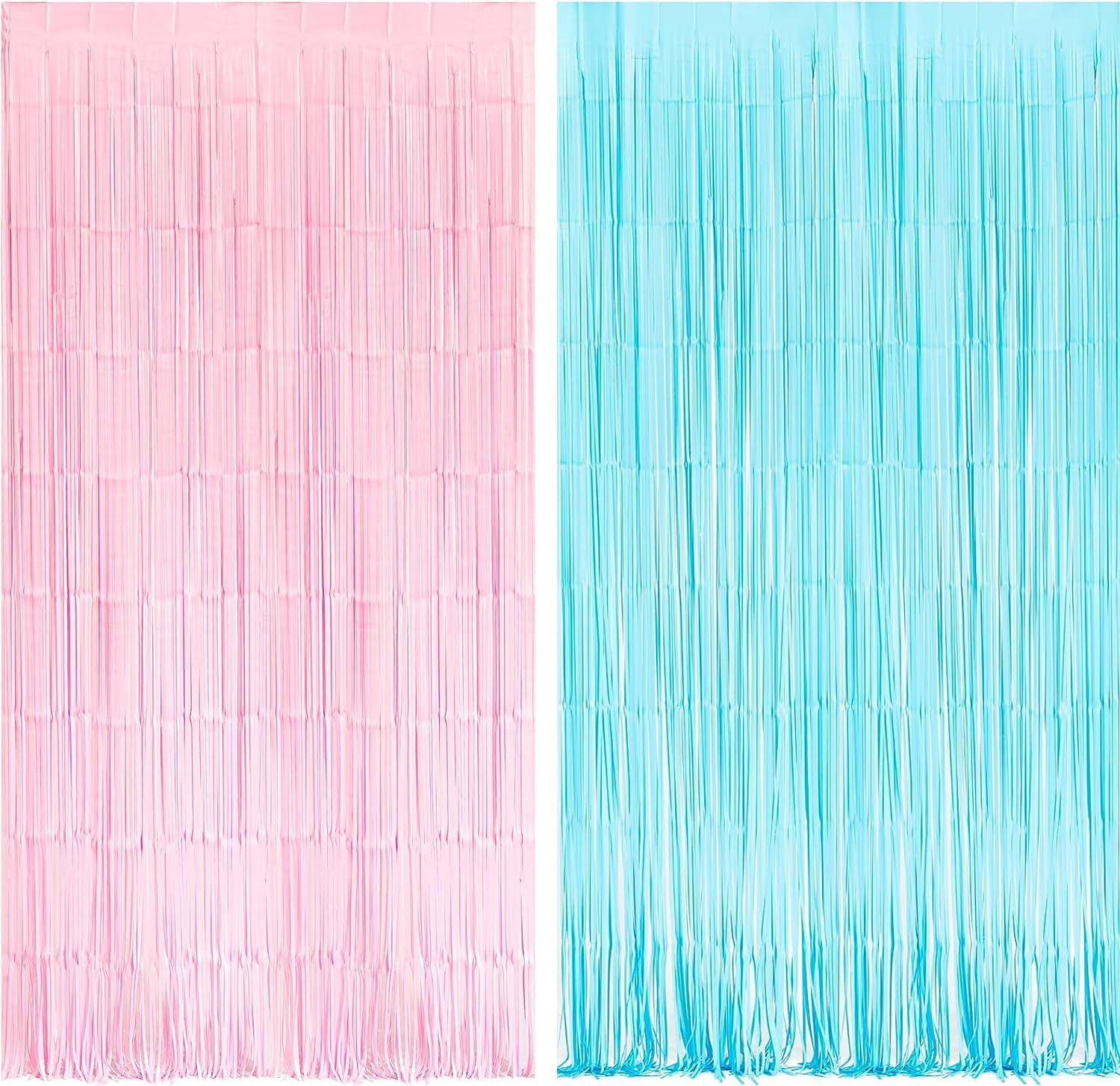 Braveshine Tinsel Photo Backdrop Curtains   2 Pack 3.2X8.2Ft Pastel Pink Blue Foil Fringe Streamer Curtain For Birthdays Boy Or