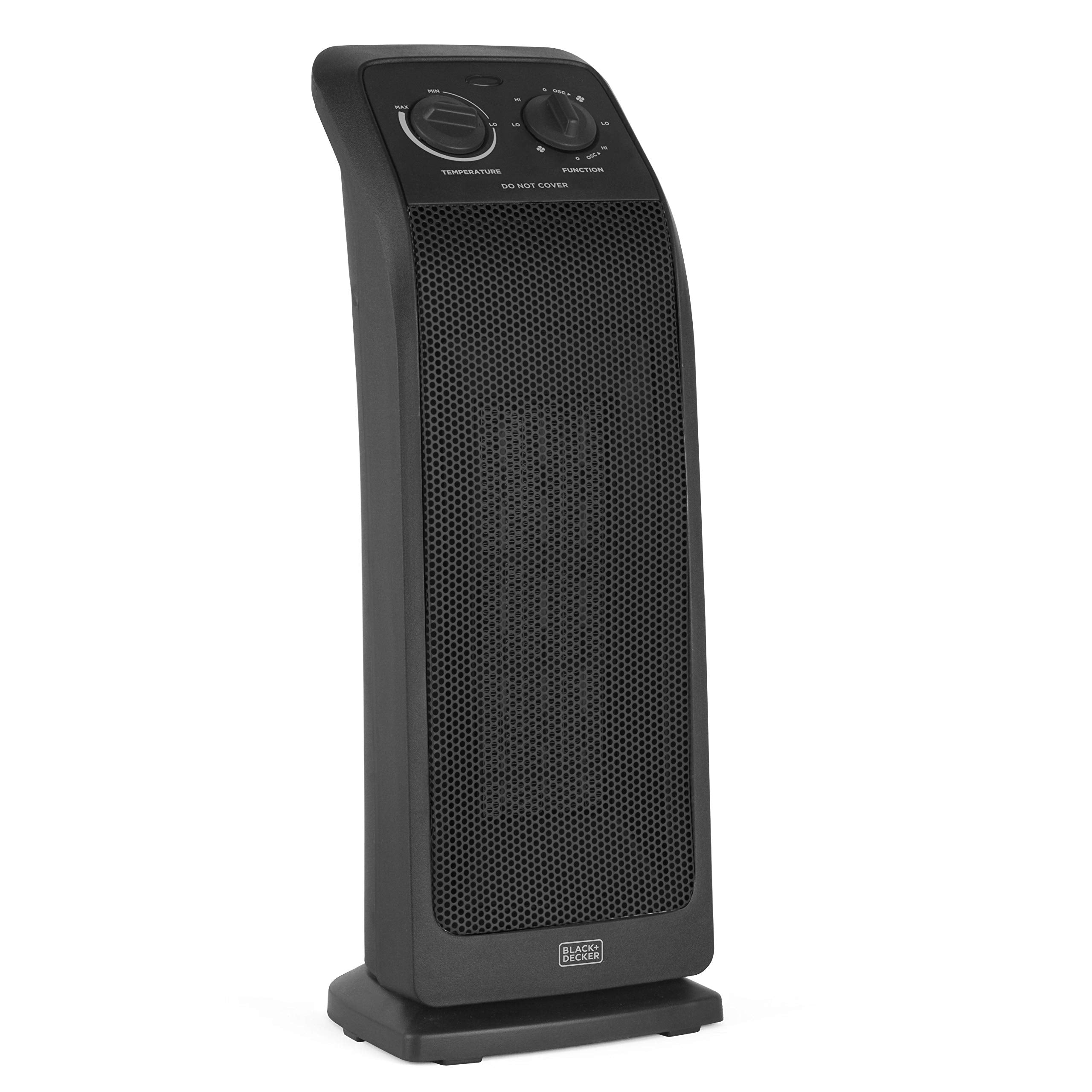 Black+Decker Space Heater With Adjustable Thermostat, Ceramic Tower Heater, Portable Heater & Tower Fan With 3 Settings, Oscilla