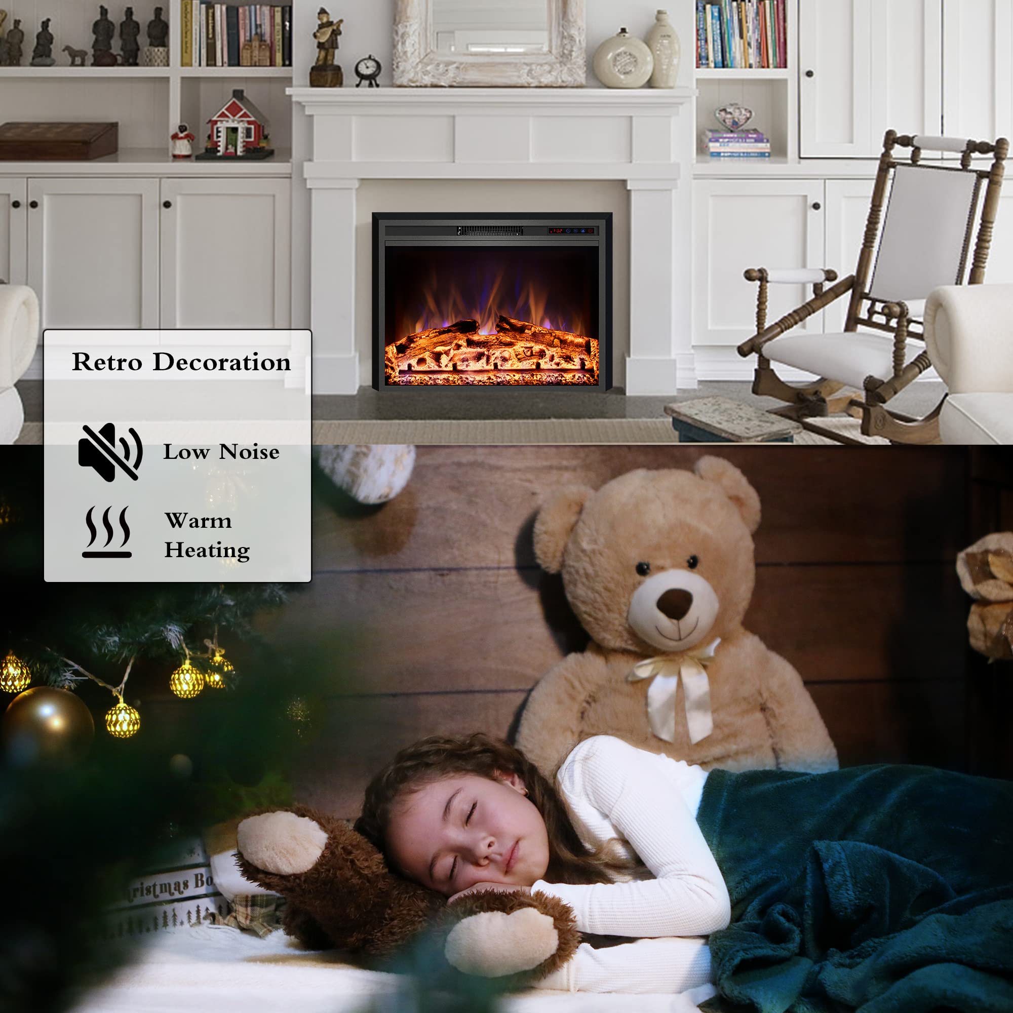 Kentsky Electric Fireplace, 40'' Electric Fireplace Inserts, Recessed Fireplace Heater With Remote Control, Adjustable Flame Col