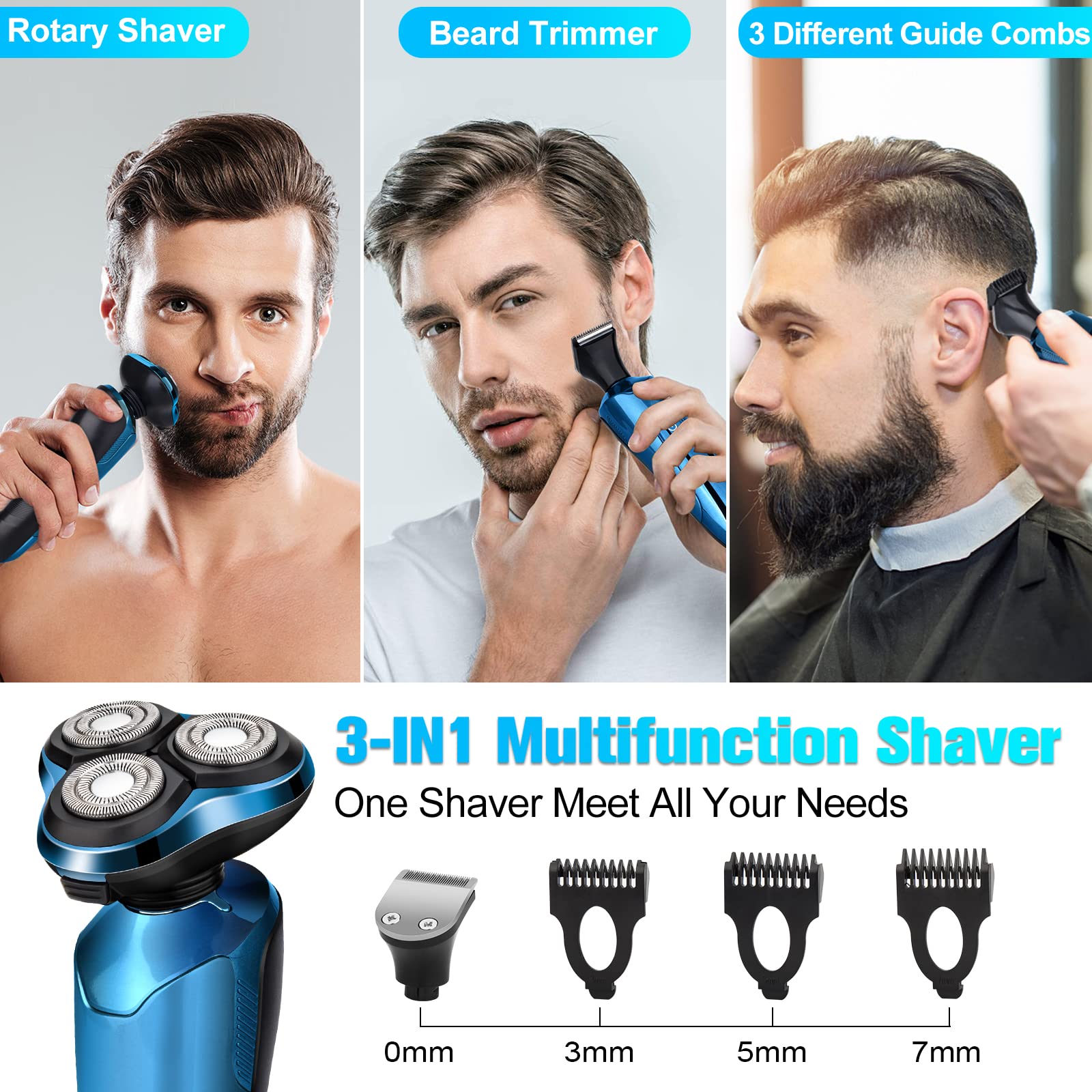 Electric Razor For Men,2024 Mens Electric Shavers Rotary,Led Display 100% Waterproof Cordless Razor, Wet/Dry Shaving,Electric Sh