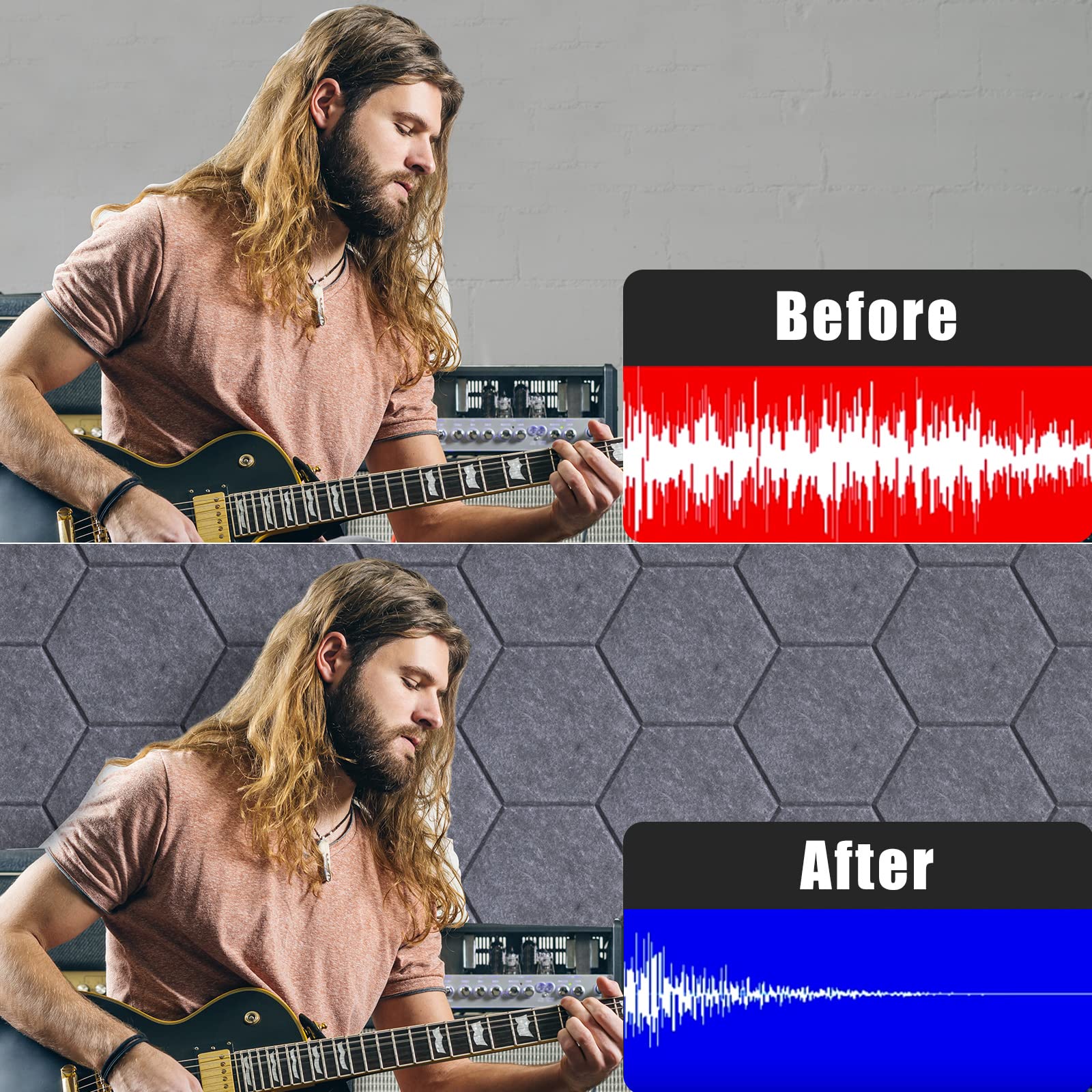 Dailycooper 12 Pack Self Adhesive Acoustic Panels 12'' X 10'' X 0.4''   Sound Proof Foam Panels With High Density, Stylish Hexag