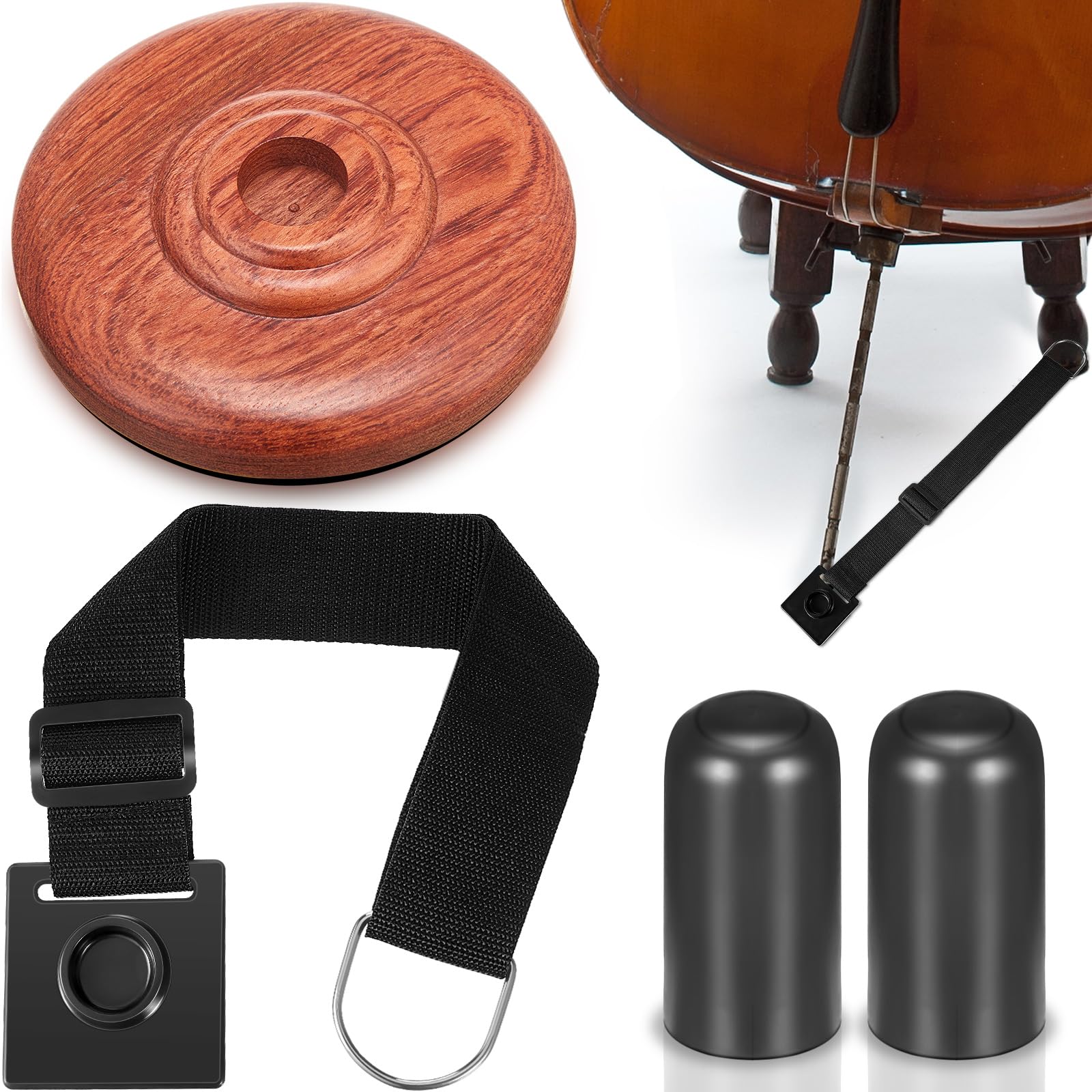Nuanchu 4-piece Cello Endpin Anchor Set - Non-slip Mat, Strap Stopper, Rubber Floor Protectors for Enhanced Stability During Pra