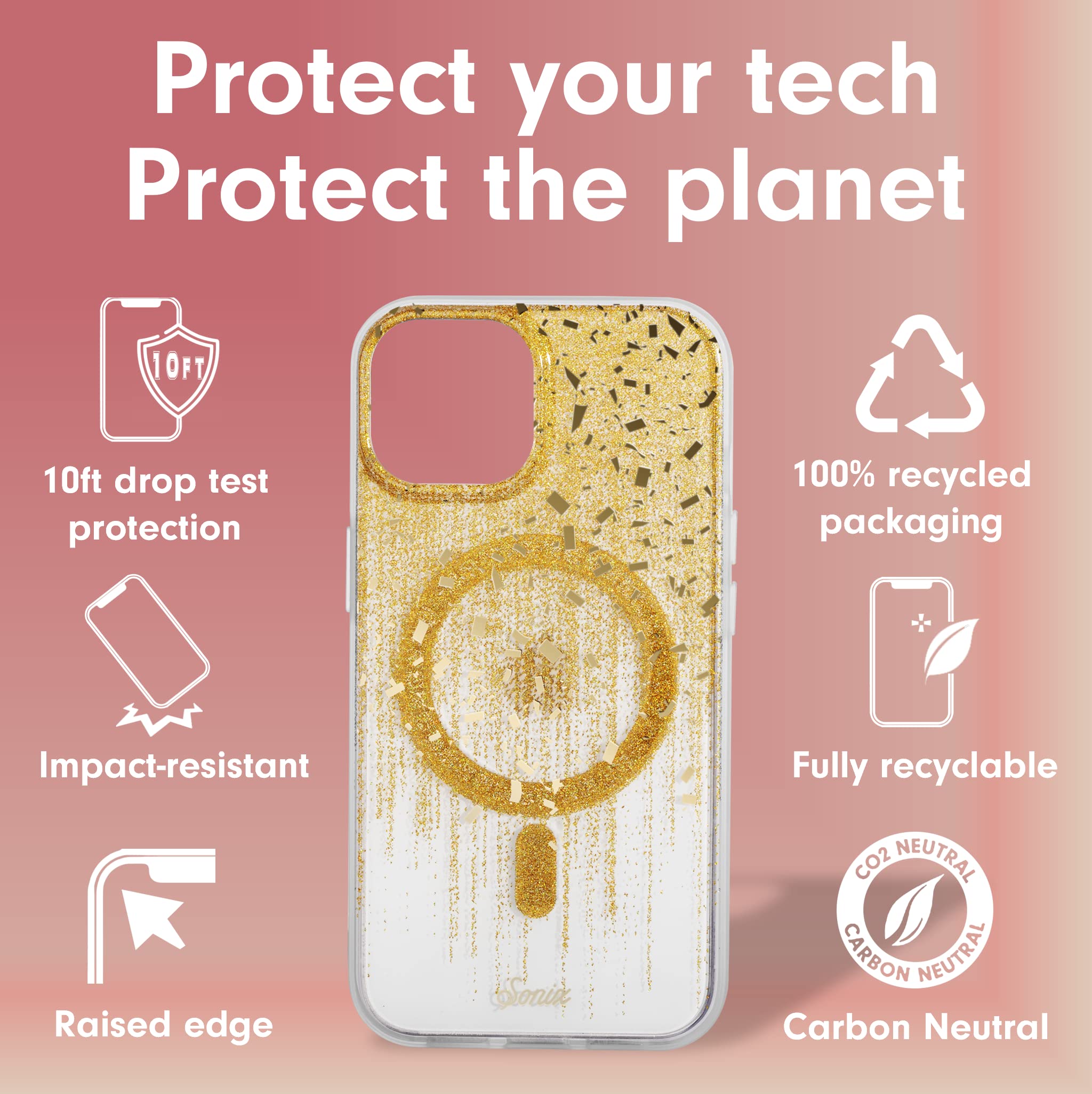 Sonix Case For Iphone 14 Plus | Compatible With Magsafe | 10Ft Drop Tested | Drippin' Gold Glitter