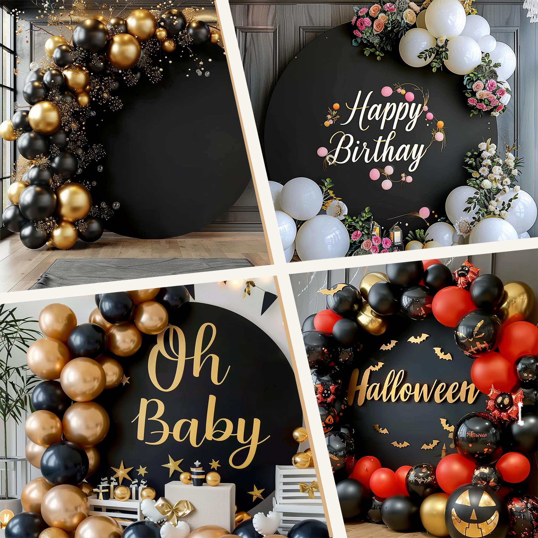 Haefoo 7.2Ft Black Round Backdrop Cover For 5 To 7.2Ft Circle Arch Stand   Adjustable Wrinkle Free Circle Backdrop Cover For Bir