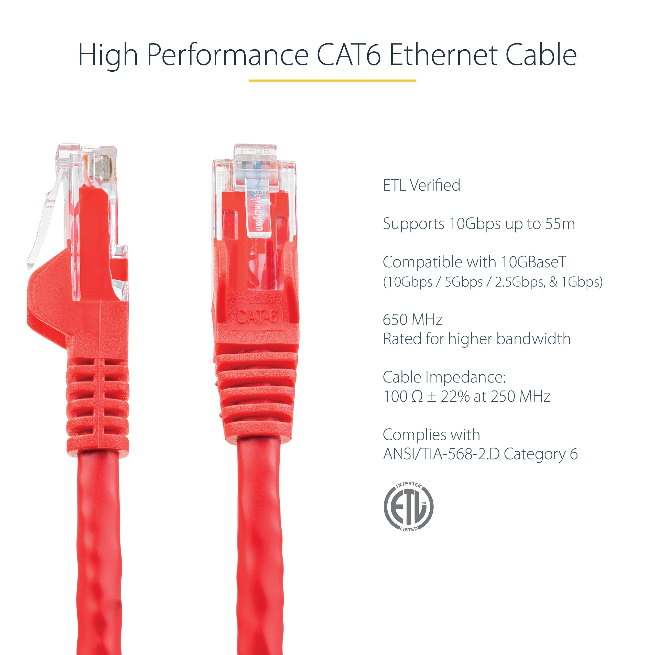 Startech.Com 150Ft Cat6 Ethernet Cable   Red Cat 6 Gigabit Ethernet Wire  650Mhz 100W Poe Rj45 Utp Network/Patch Cord Snagless W