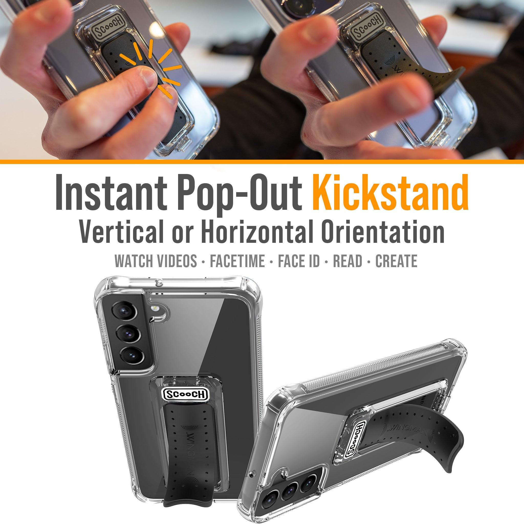 Scooch Wingman Case With Pop Out Car Mount, Grip, And Kickstand For Samsung Galaxy S22+ Plus Case [10 Ft Drop Protection] Bundle