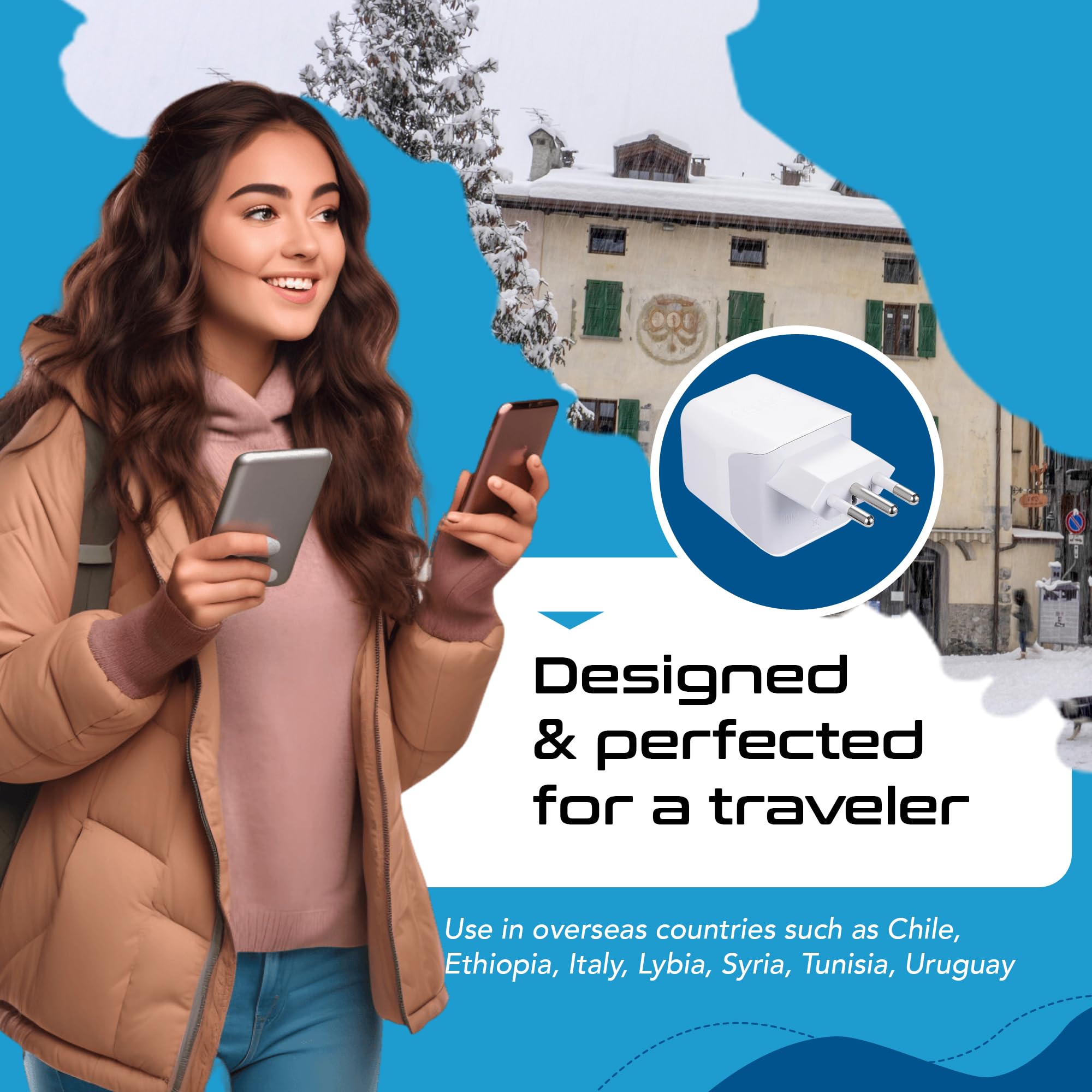 Ceptics Italy, Europe Travel Adapter Plug Set   2 Pack   With 2 Usb + Usa Socket Input   Type L And Type C   Ultra Compact   Saf