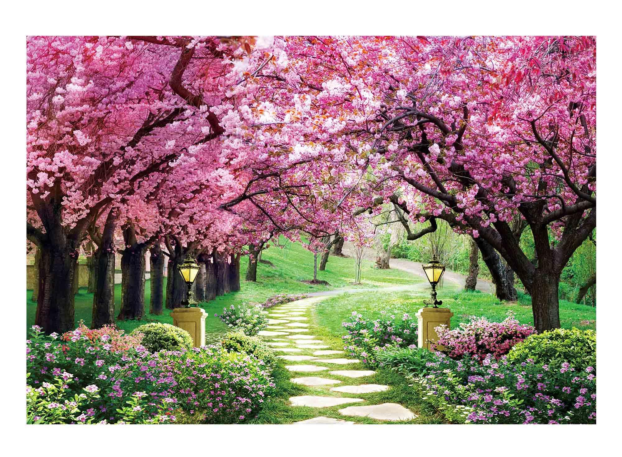 Funnytree 82'' X 59'' Spring Backdrop Flower Tree Garden Path Landscape Background Wedding Baby Shower Birthday Party Decor Bann