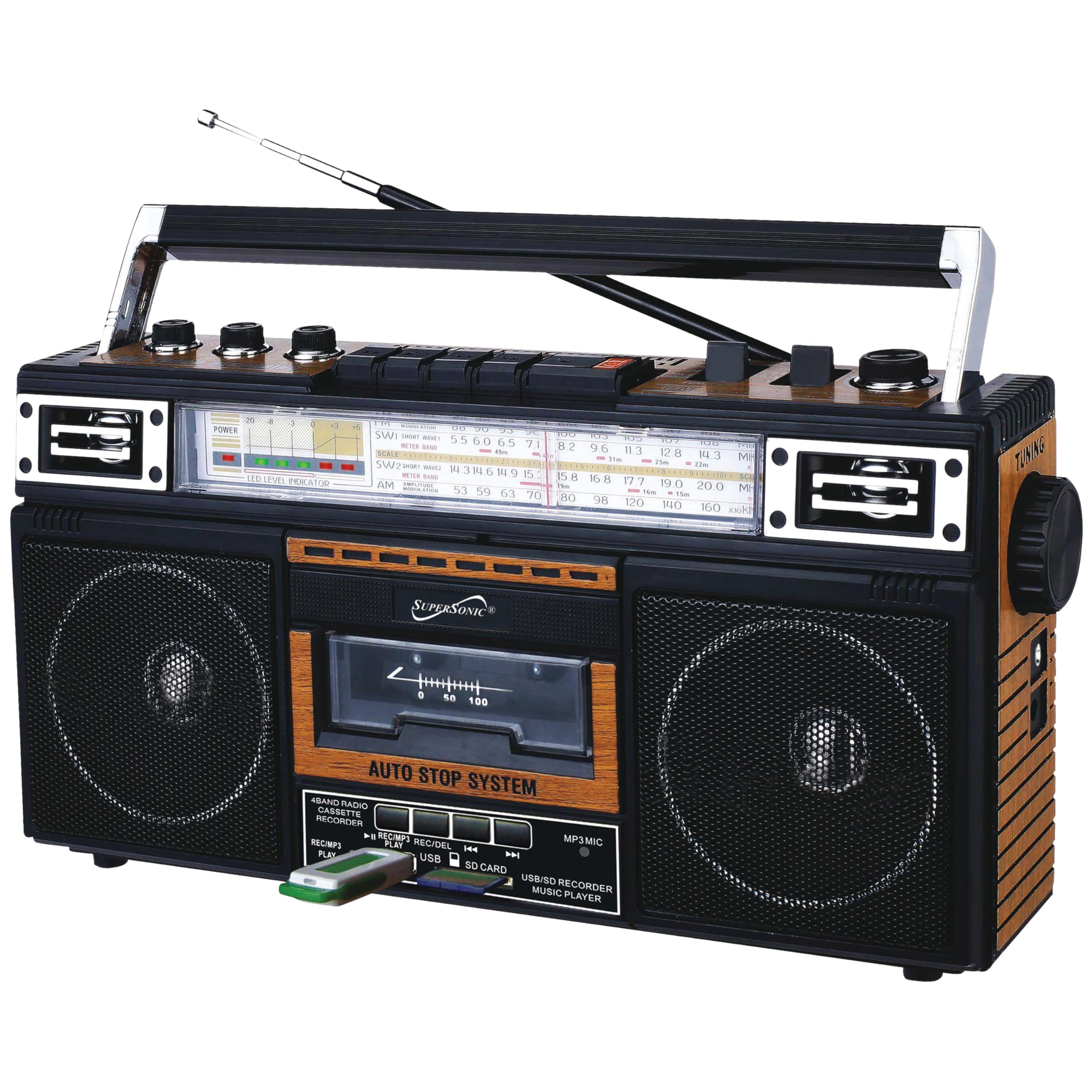 Supersonic Sc 3201Bt Retro Radio And Bluetooth Speaker: Built In Analog Music To Digital Files Converter