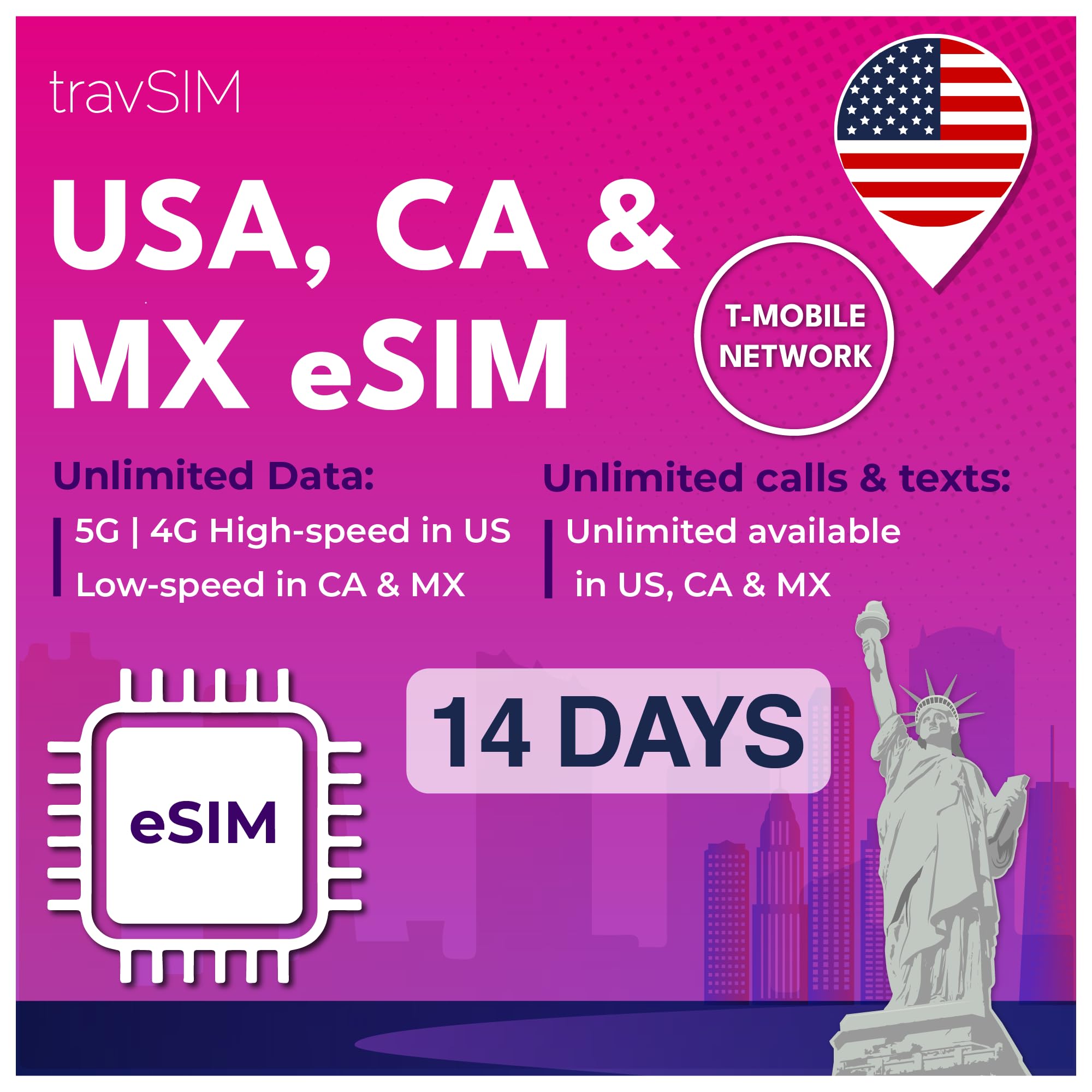 travSIM USA SIM (T-Mobile SIM Card) Valid for 15 Days - Unlimited Mobile Data - United States T-Mobile US SIM Card (Also Works i