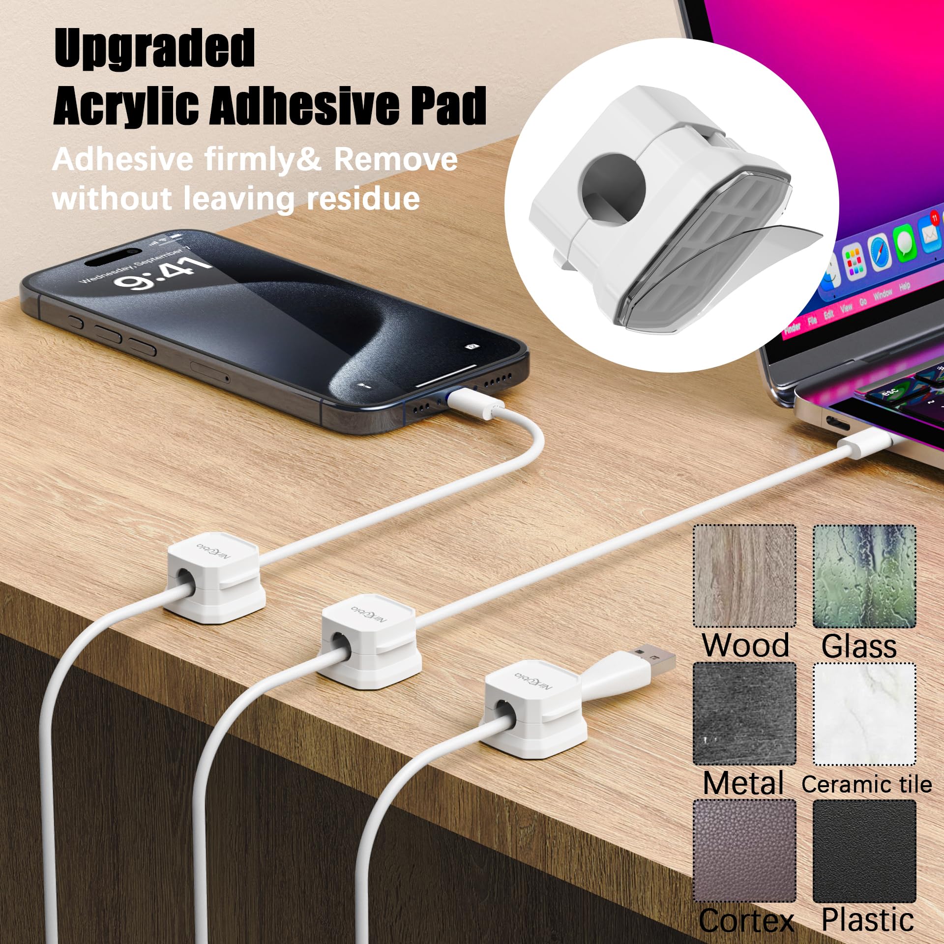 [9 Pack] Magnetic Cable Clips,Easy To Adjust Cables Or Wires,Enhanced Adhesive Wire Holder Keeper Organizer,Desk Cable Managemen