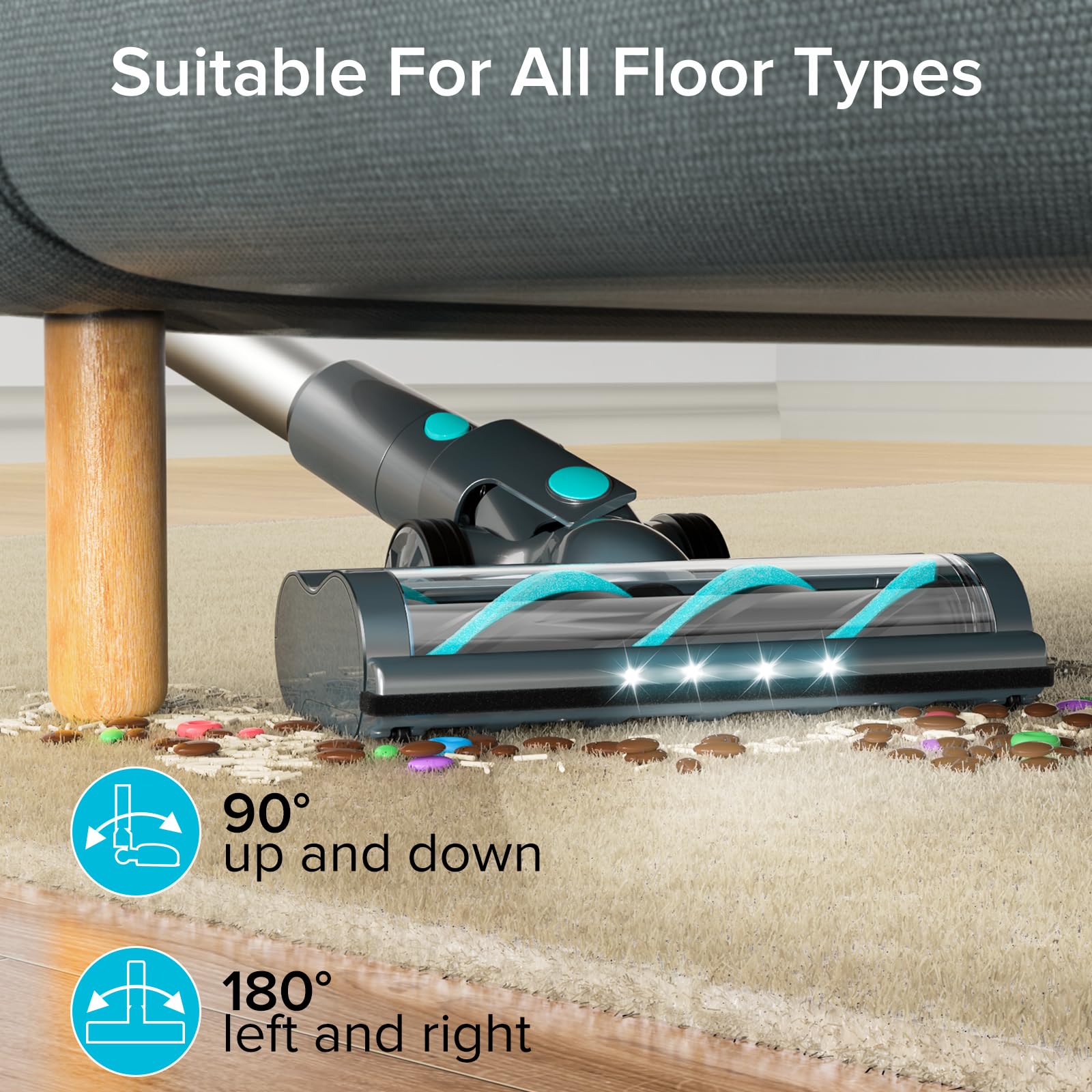 Belife Bvc11 Cordless Vacuum Cleaner, 450W 38Kpa Stick Vacuum With 50 Mins Runtime, 13000Rpm Burshless Motor, Powerful Vacuum Cl