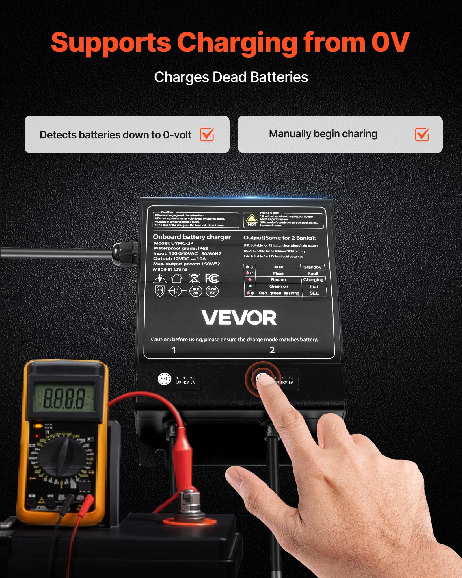 Vevor 2 Bank Marine Battery Charger, 2    10A 12V Onboard Boat Charger, Ip68 Waterproof Boat Smart Battery Charger For Lithium L