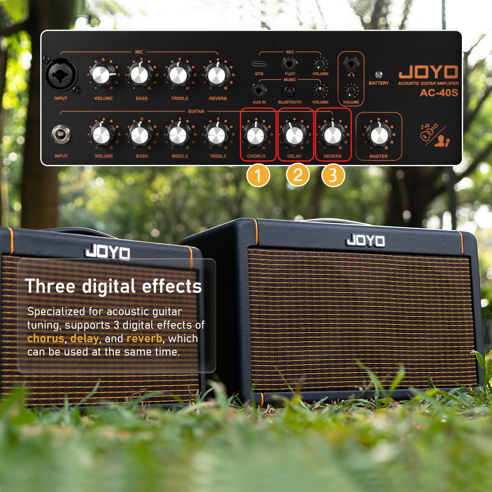 Joyo 40W Guitar Amp For Acoustic Guitar Built-In Bluetooth And Battery With Reverb Chorus Delay Effect For Outdoors And Livehous