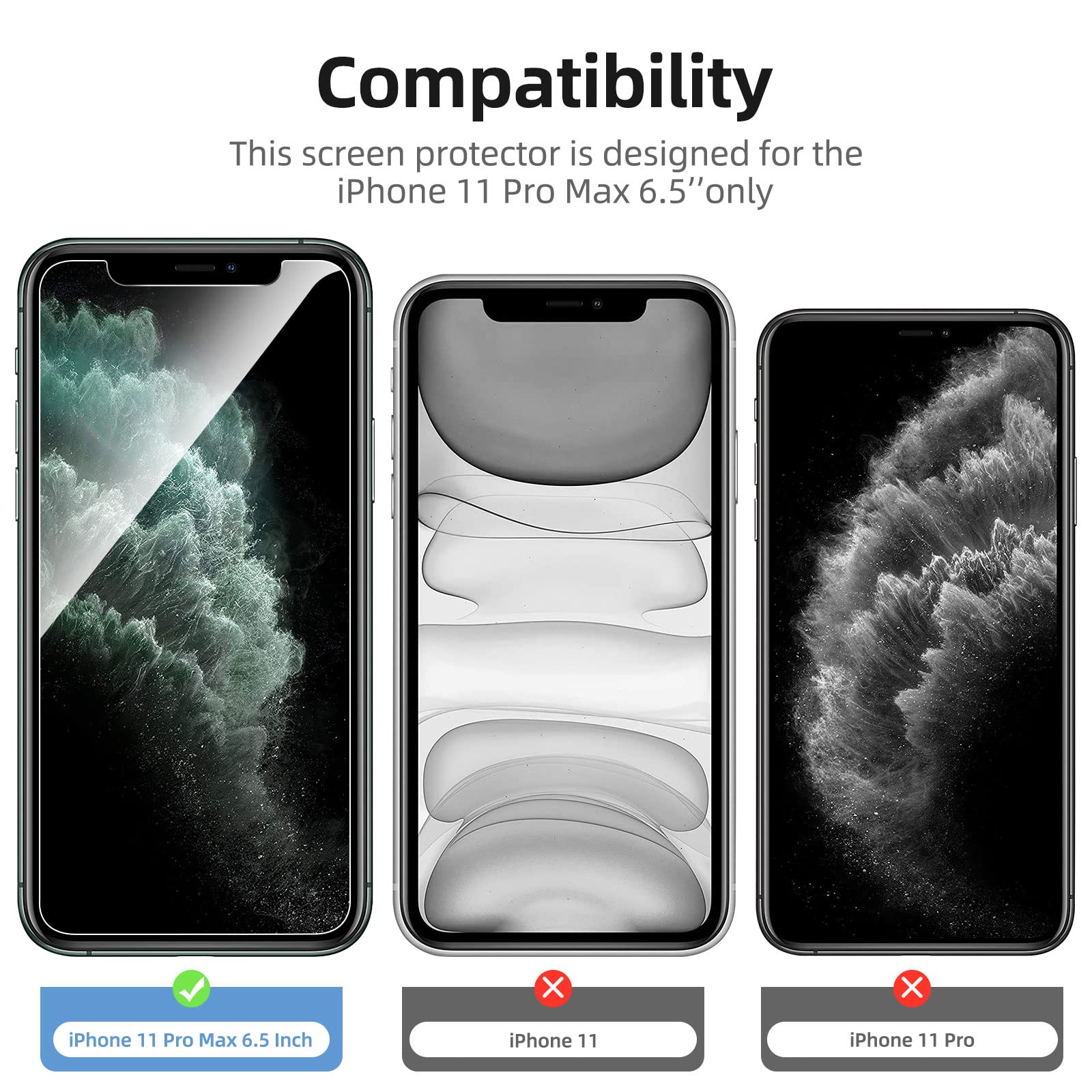 New'C 4 Pack, 2 Pack Screen Protector For Iphone 11 Pro Max + 2 Pack Camera Lens Protector, Sensor Protection,Case Friendly Temp