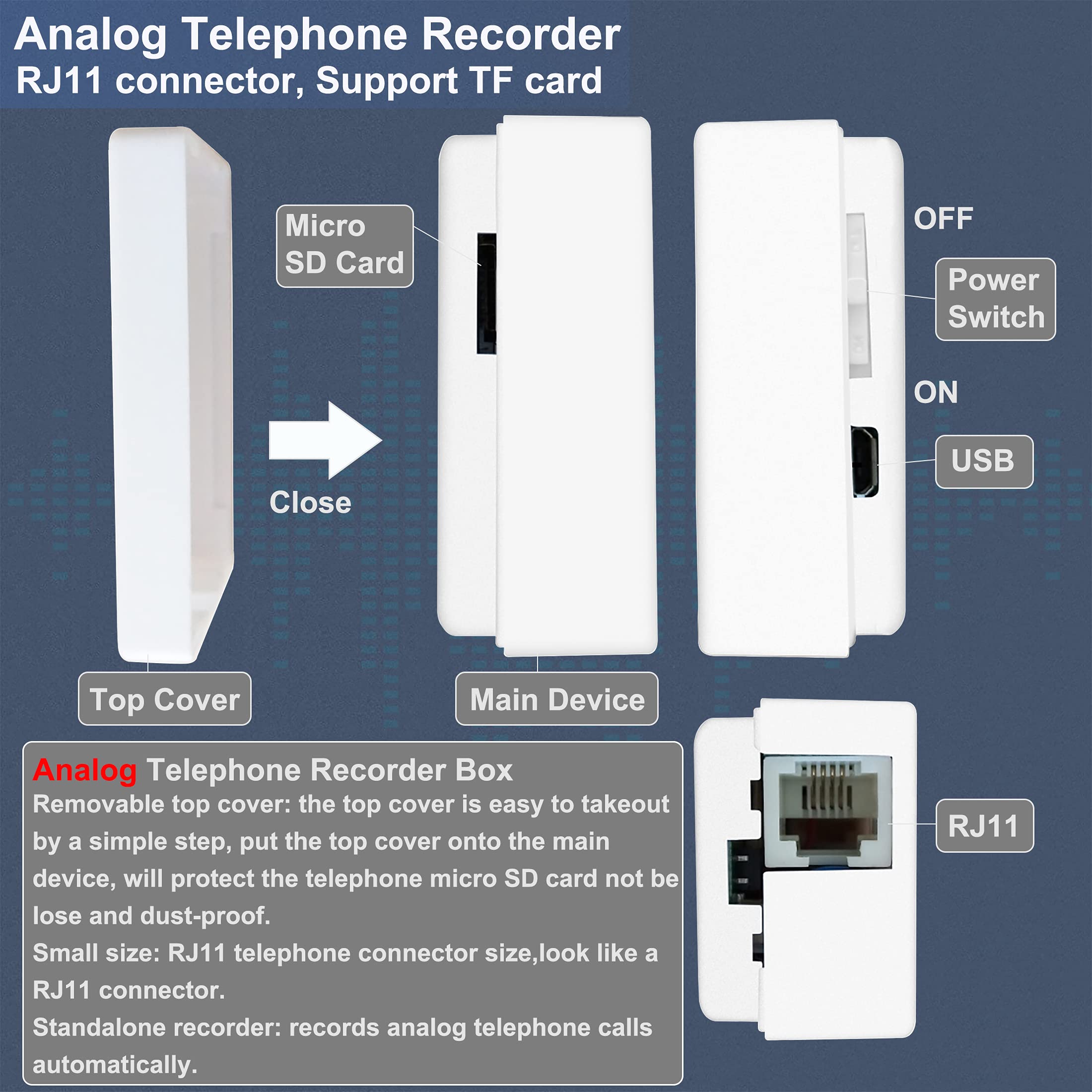 Compact 32Gb Usb Telephone Recorder For Analog Landline   Auto Charging, Reliable Recording, Plug & Play   Ideal For Home Office Use!