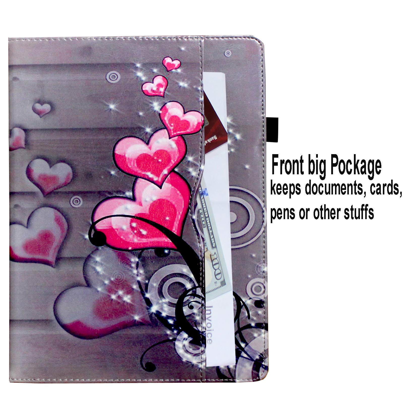 Jytrend Case For Ipad 9.7 (2018) 6Th/(2017) 5Th Generation, Ipad Air 1(2013)/Air 2(2014), 360 Rotating Multi Angle Viewing Stand Smart Cover With Pocket/Pen Holder, Auto Wake Up/Sleep (Heart Flower)