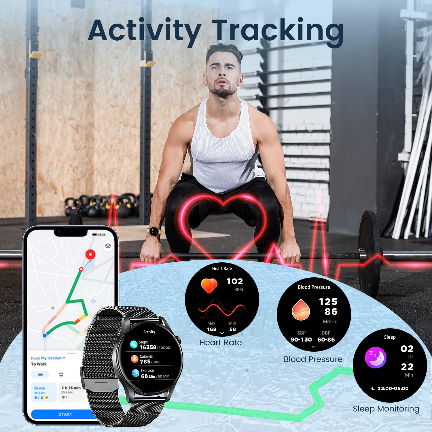 Smartwatch For Men Fitness Watch: 1.43'' Amoled Touchscreen Smart Watch Answer/Make Call With Heart Rate Blood Pressure Sleep Mo
