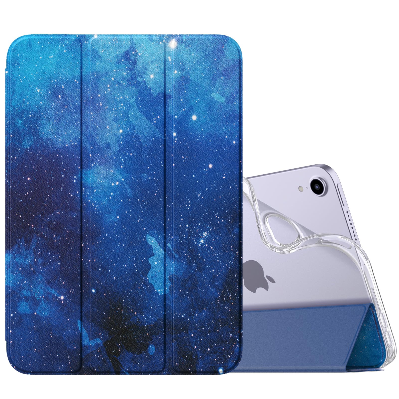 MoKo Case Fit New iPad Mini 7 (A17 Pro) 2024, iPad Mini 6th Generation Case 2021 (8.3 inch), iPad Mini 6 Case, Soft TPU Translucent Frosted Back Cover Case for iPad Mini 7th, Blue Starry Sky