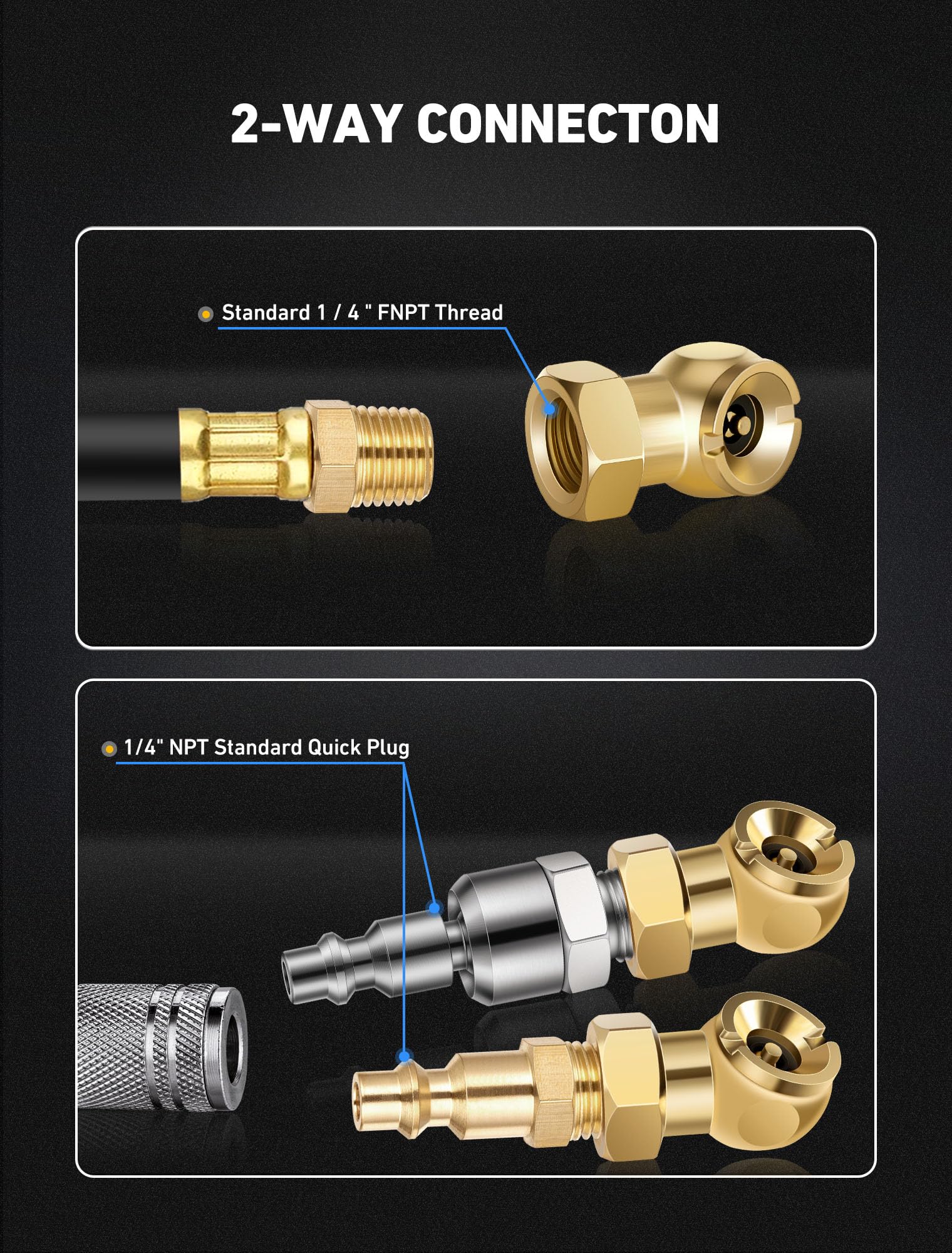 Sardvisa 2 Packs Closed Ball Air Chucks, Portable Tire Air Inflate Chuck With 360 Swivel & 1/4'' Npt Standard Quick Plug, Tire I