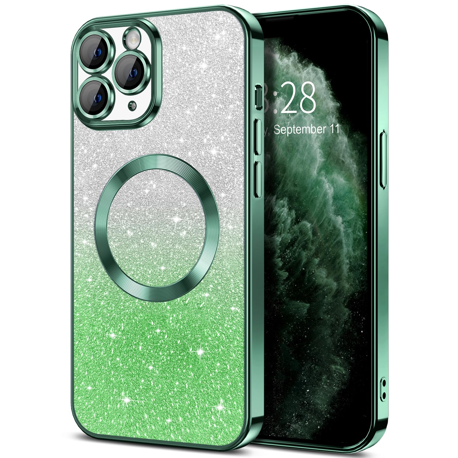 Hython For Iphone 11 Pro Case Clear Magnetic Glitter Phone Cases [Compatible With Magsafe] Full Camera Lens Protector Slim Gradi