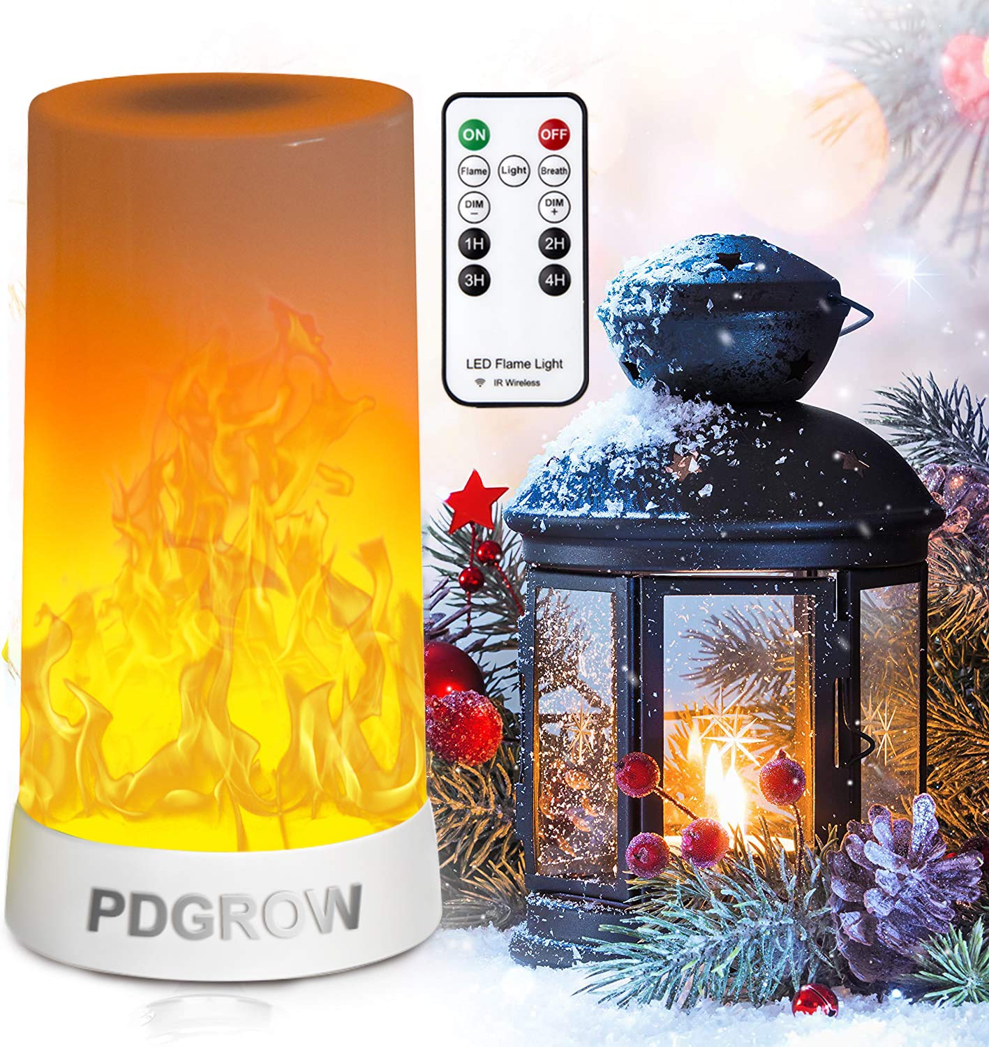 Pdgrow Led Flame Lights With Remote Timer, Flame Lamp 4 Modes Usb Rechargeable Fire Lights Indoor Campfire Outdoor Decorative La