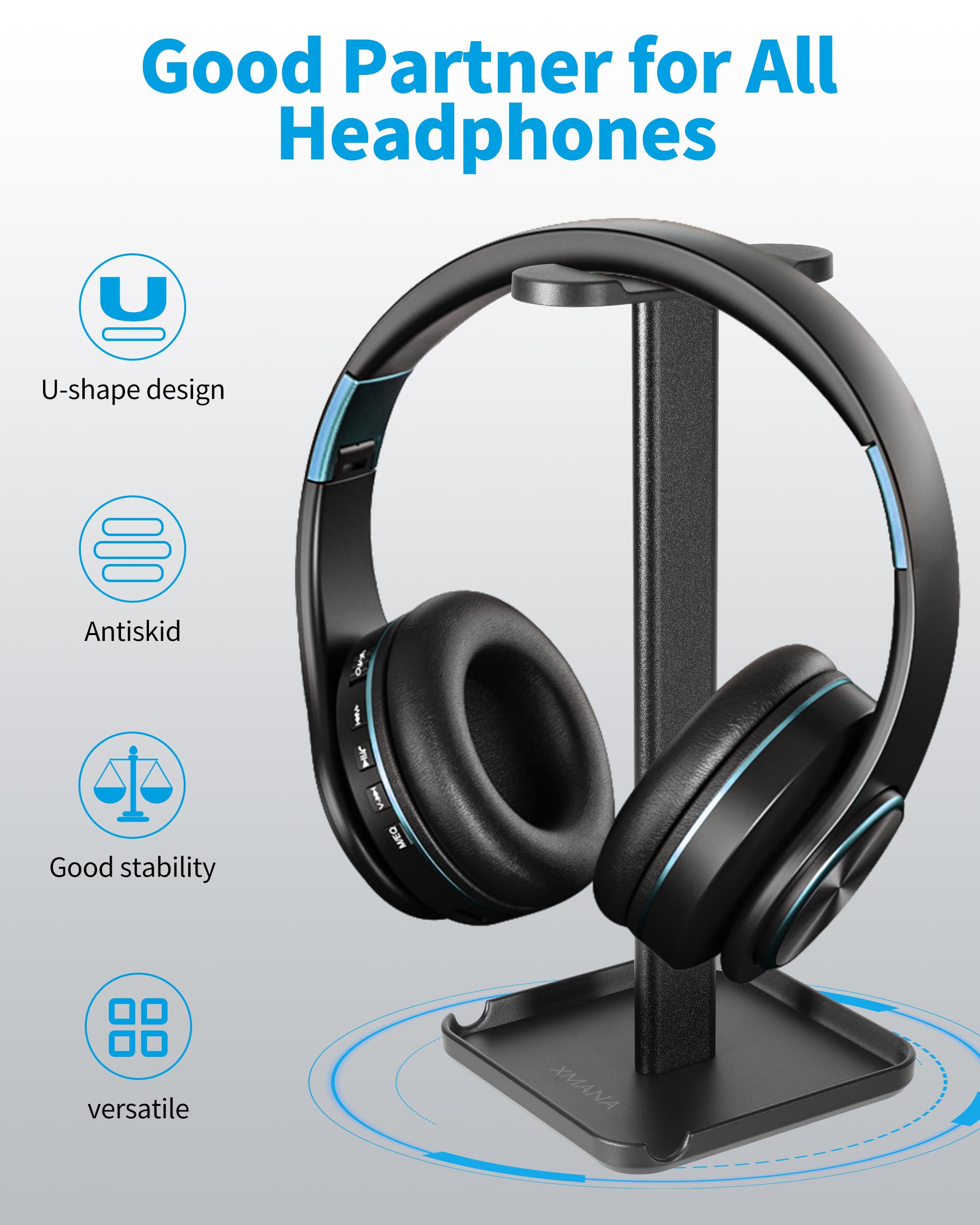 Xmana 2 In 1 Aluminum Headphone Stand & Phone Holder Rack   Sleek, Sturdy & Ergonomic Design Gaming Headset Stand For Desk Organ