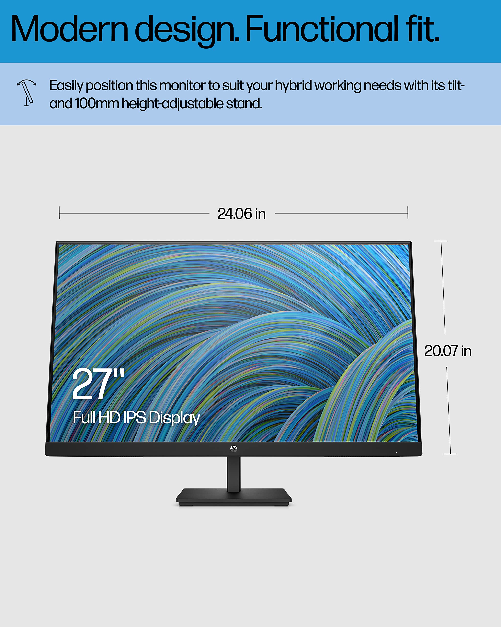 Hp M27Ha Fhd Monitor Full Hd Monitor(1920 X 1080P)  Ips Panel And Built In Audio Vesa Compatible 27 Inch Monitor Designed For Co